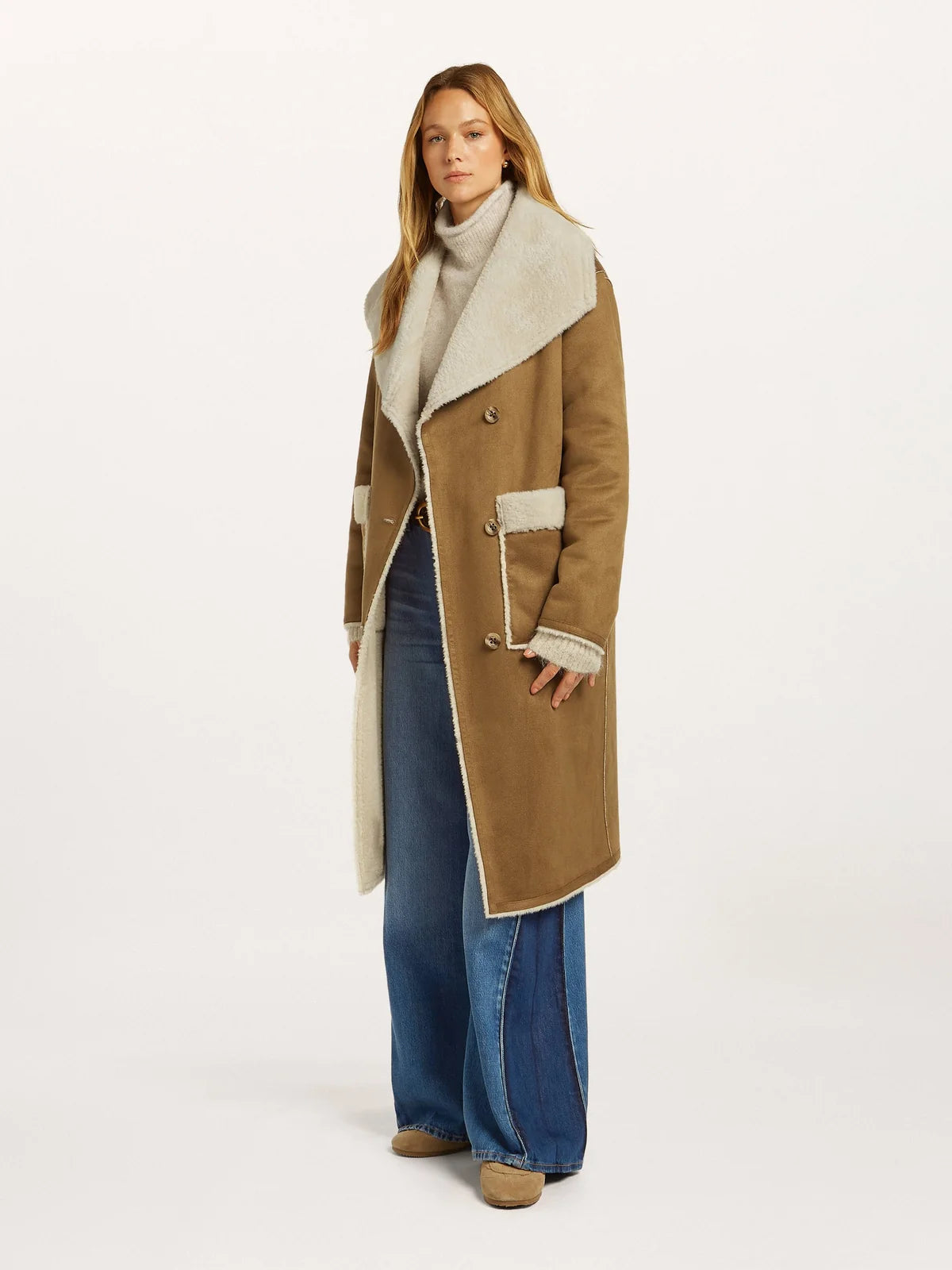 Elif Reversible Faux Lammy Coat in Tobacco