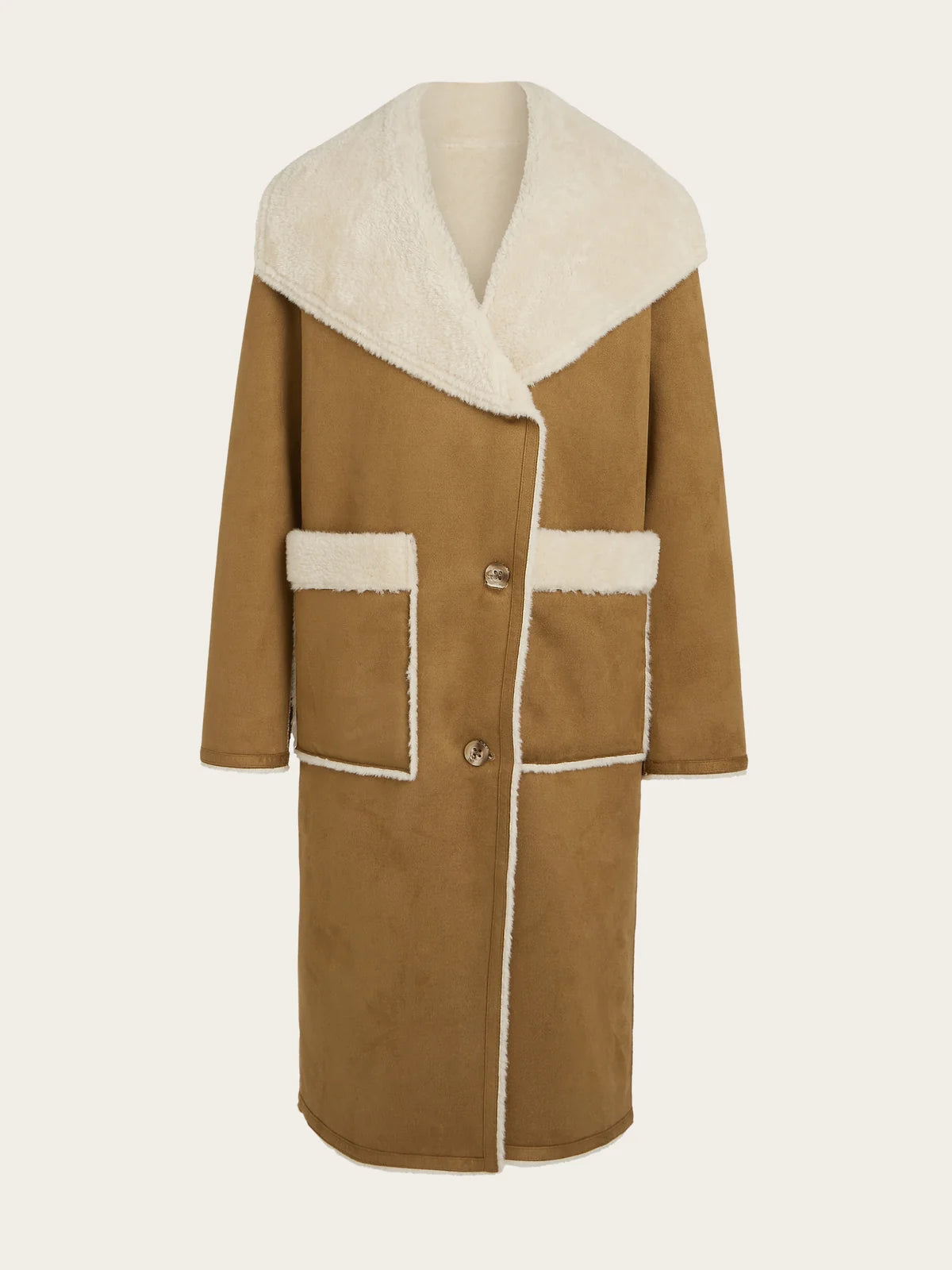 Elif Reversible Faux Lammy Coat in Tobacco
