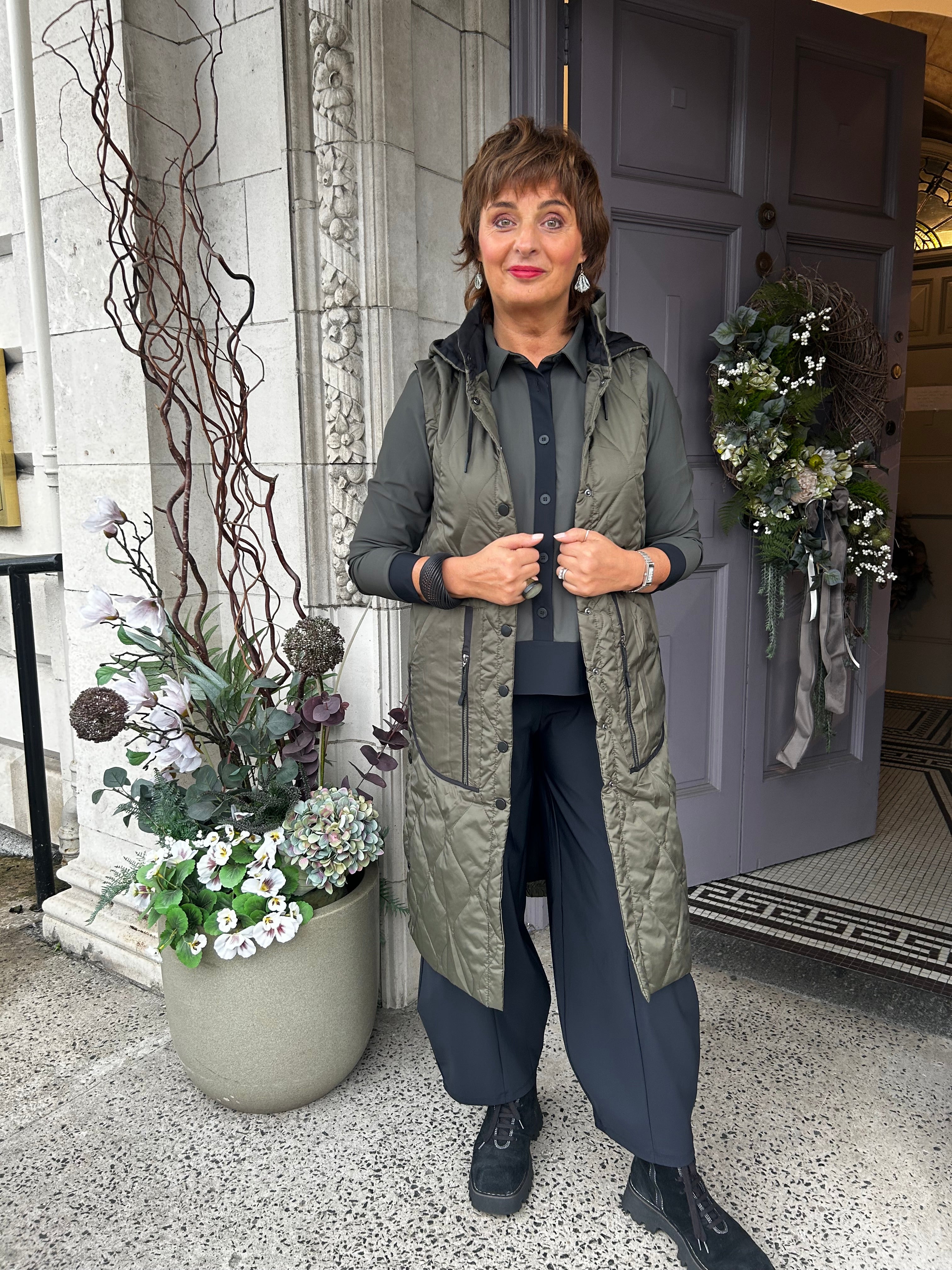 Long Quilted Waistcoat in Thyme
