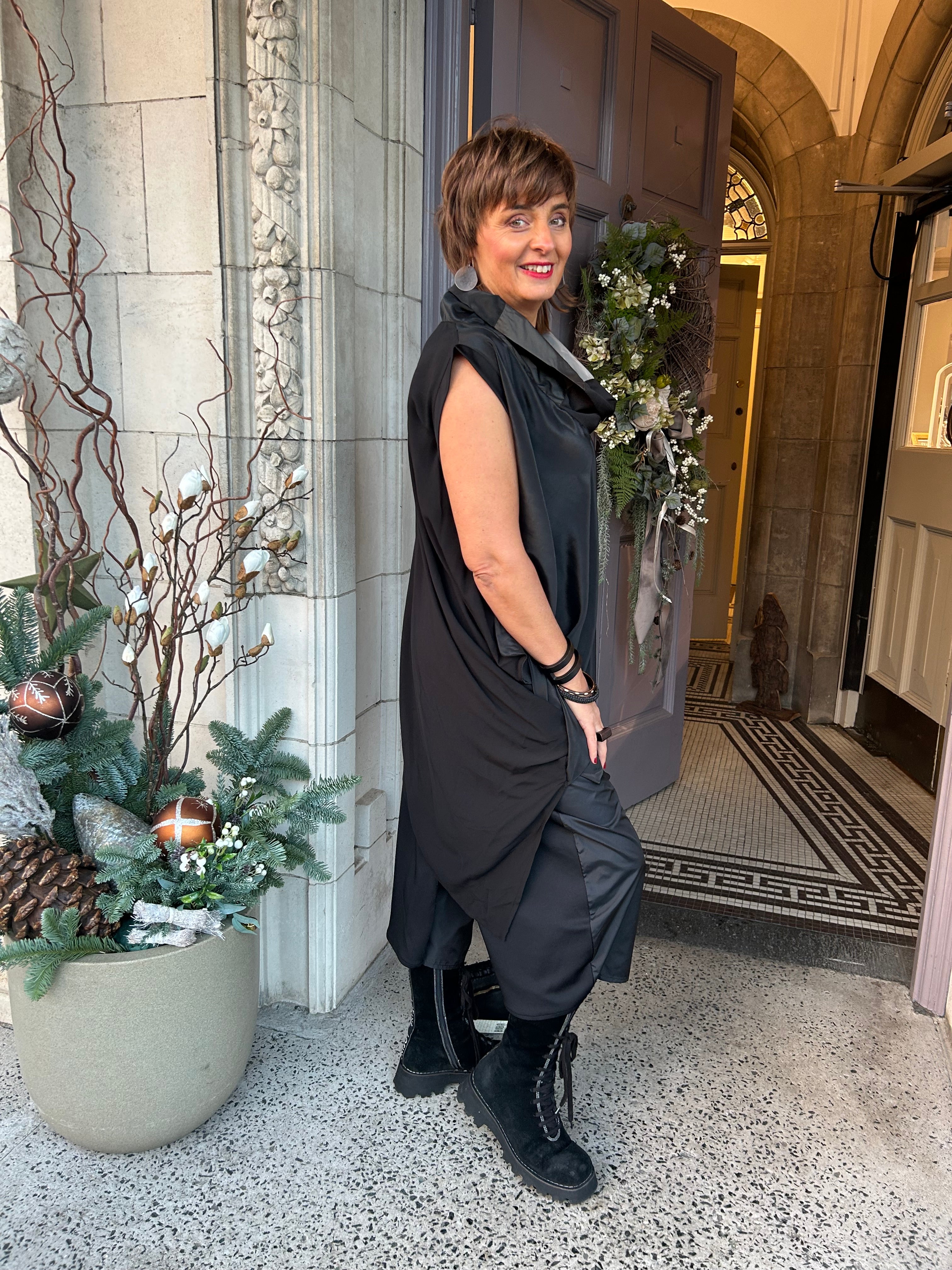 Sleeveless Cowl Neck Top in Black