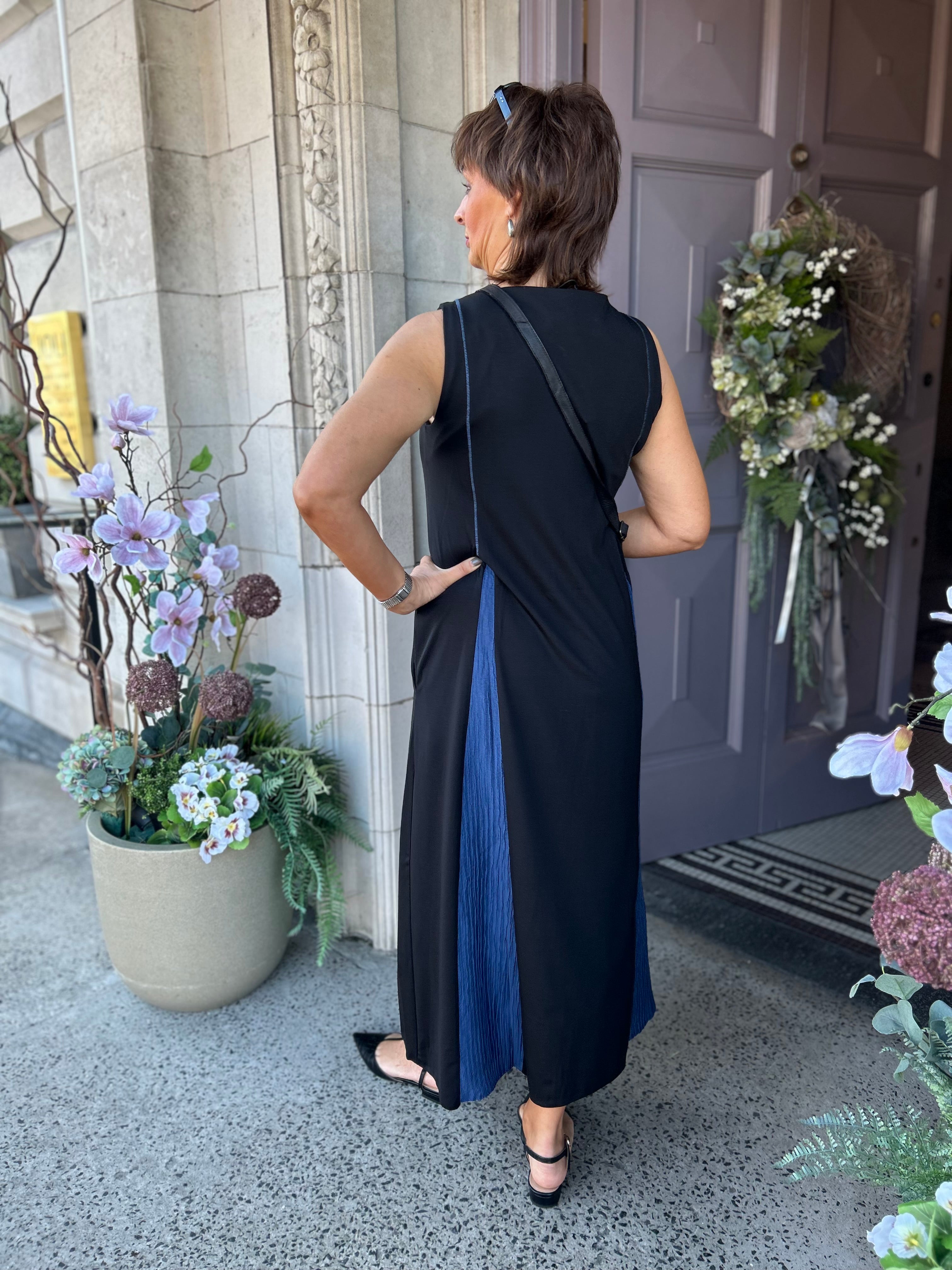 Contrast Panel Midi Dress in Block Blue