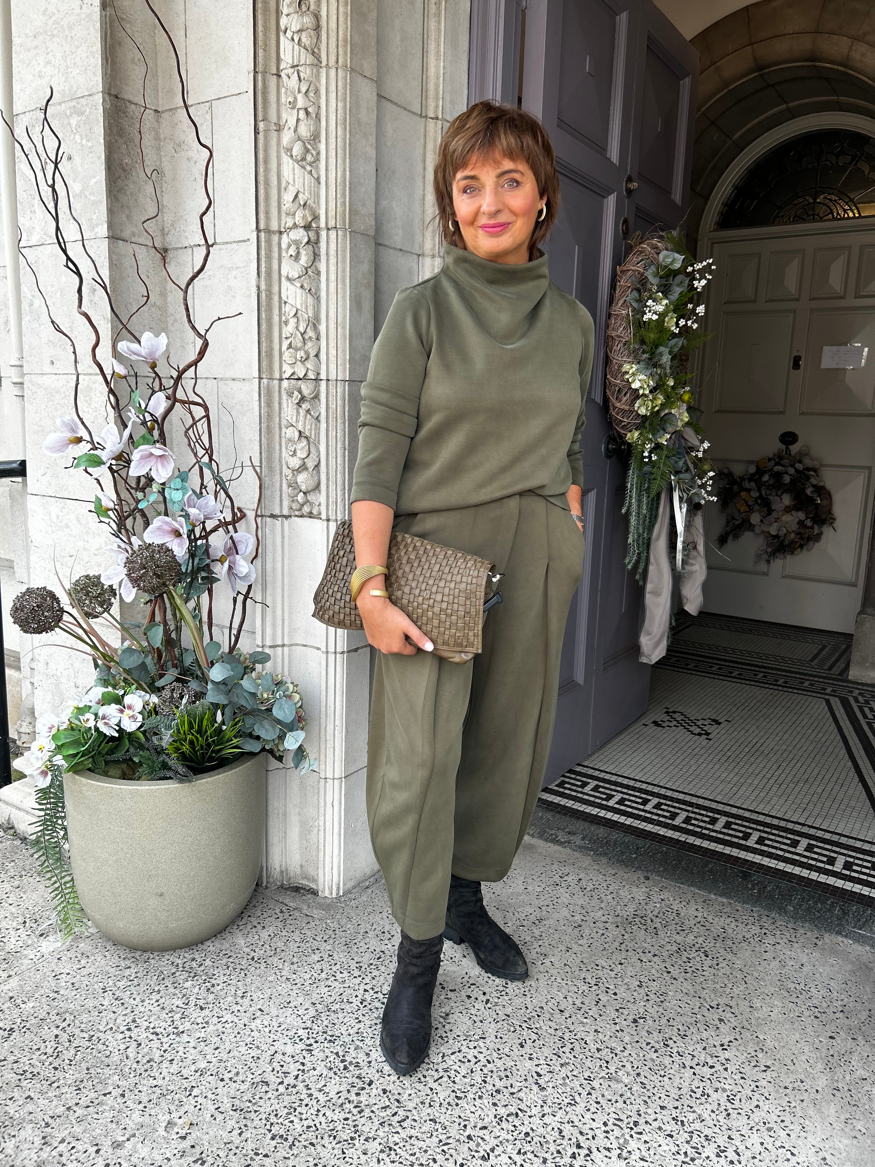 Scuba Pleat Trousers in Olive
