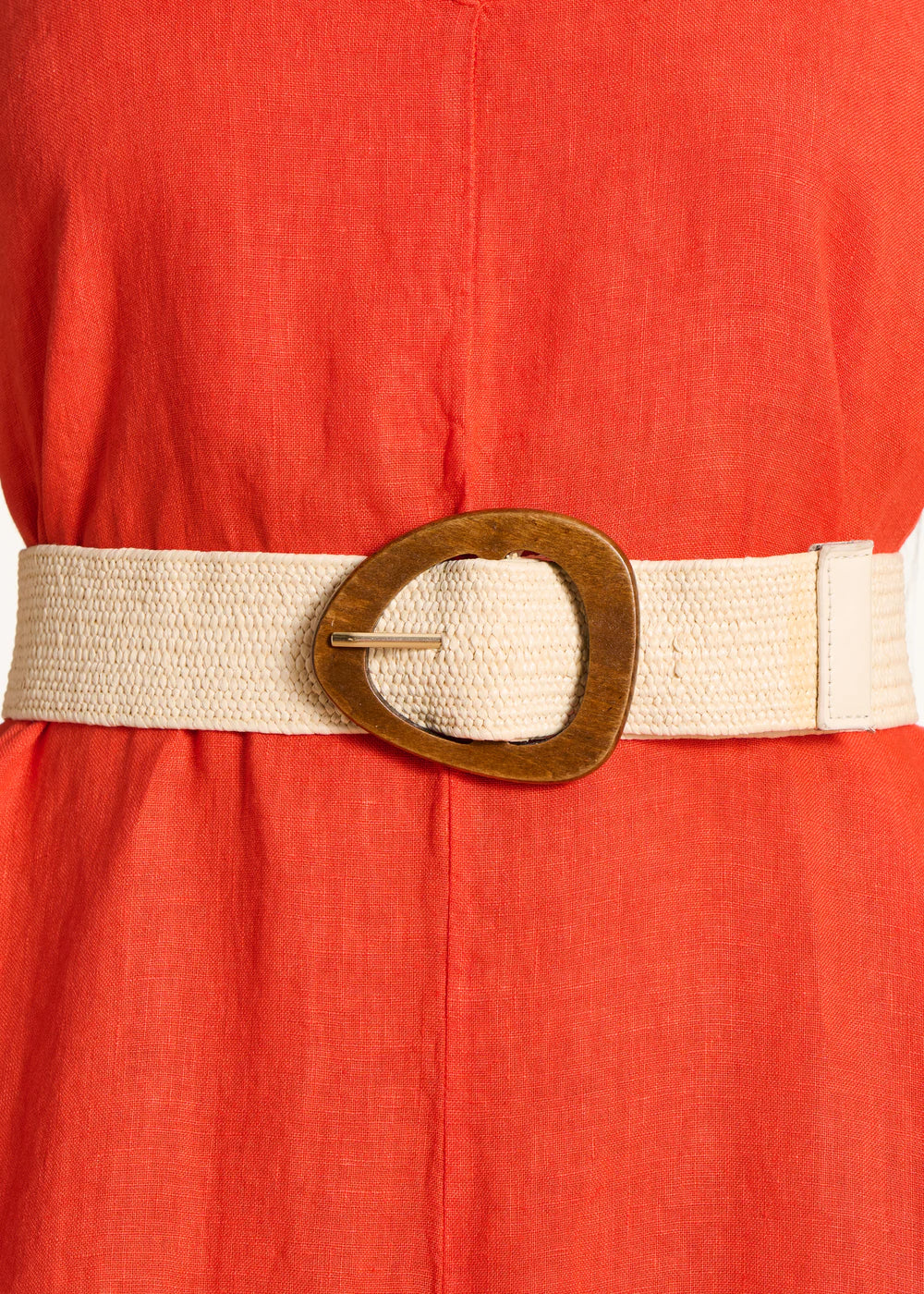 Elastic Belt with Wooden Buckle in Off-White
