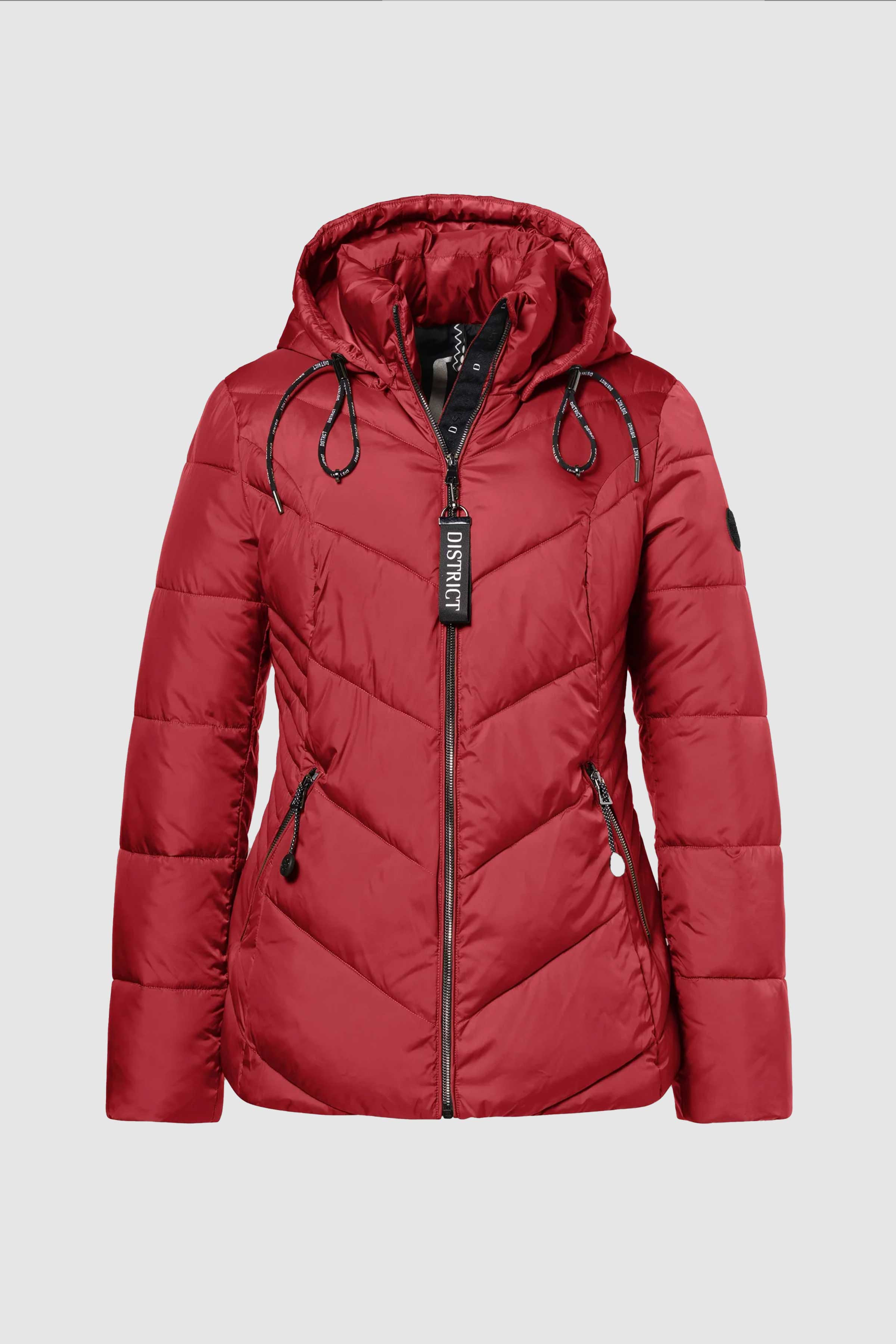Flat White Padded Coat in Red Pepper