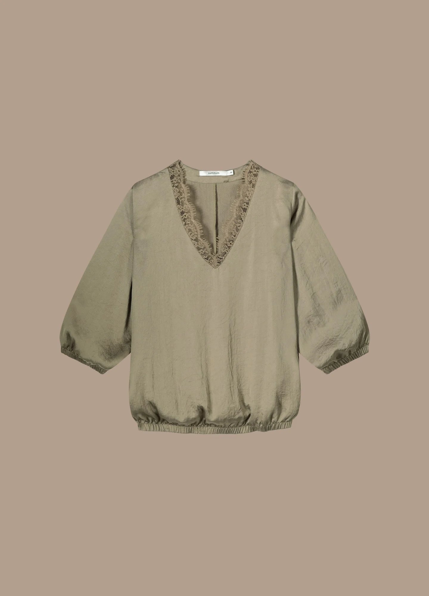 Laced V-Neck Top in Clay