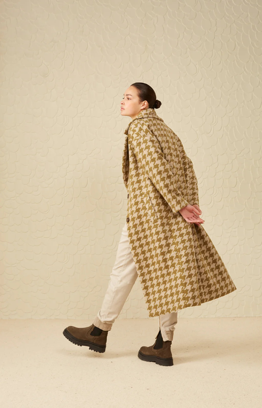 Houndstooth Coat in Gothic Olive Green Dessin