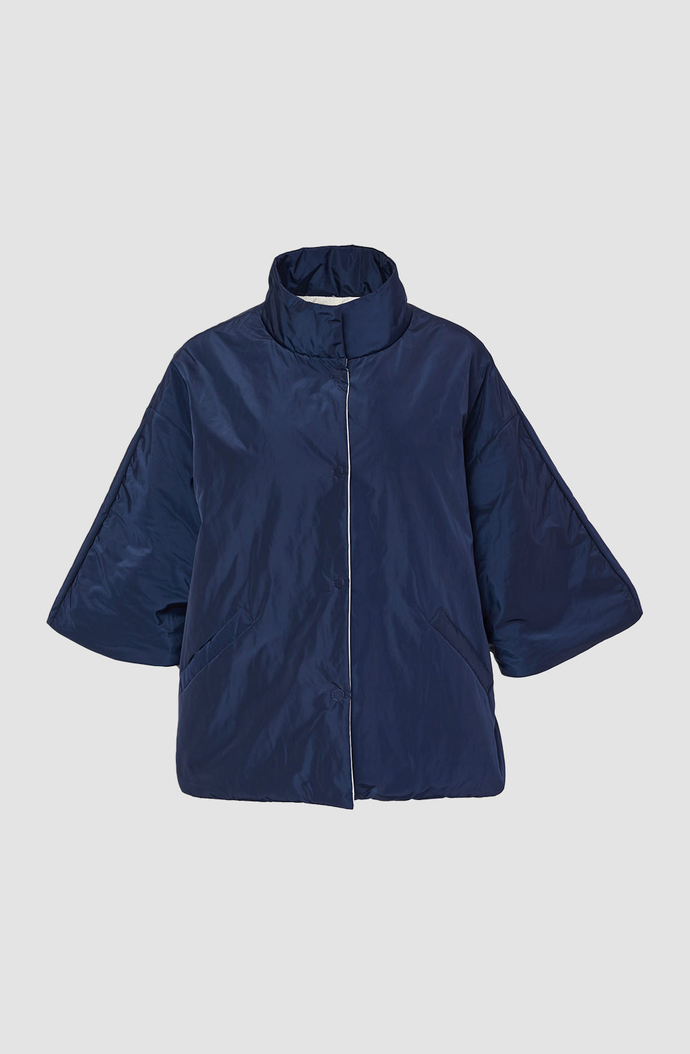 High Neck Jacket with Contrast Lining in Navy