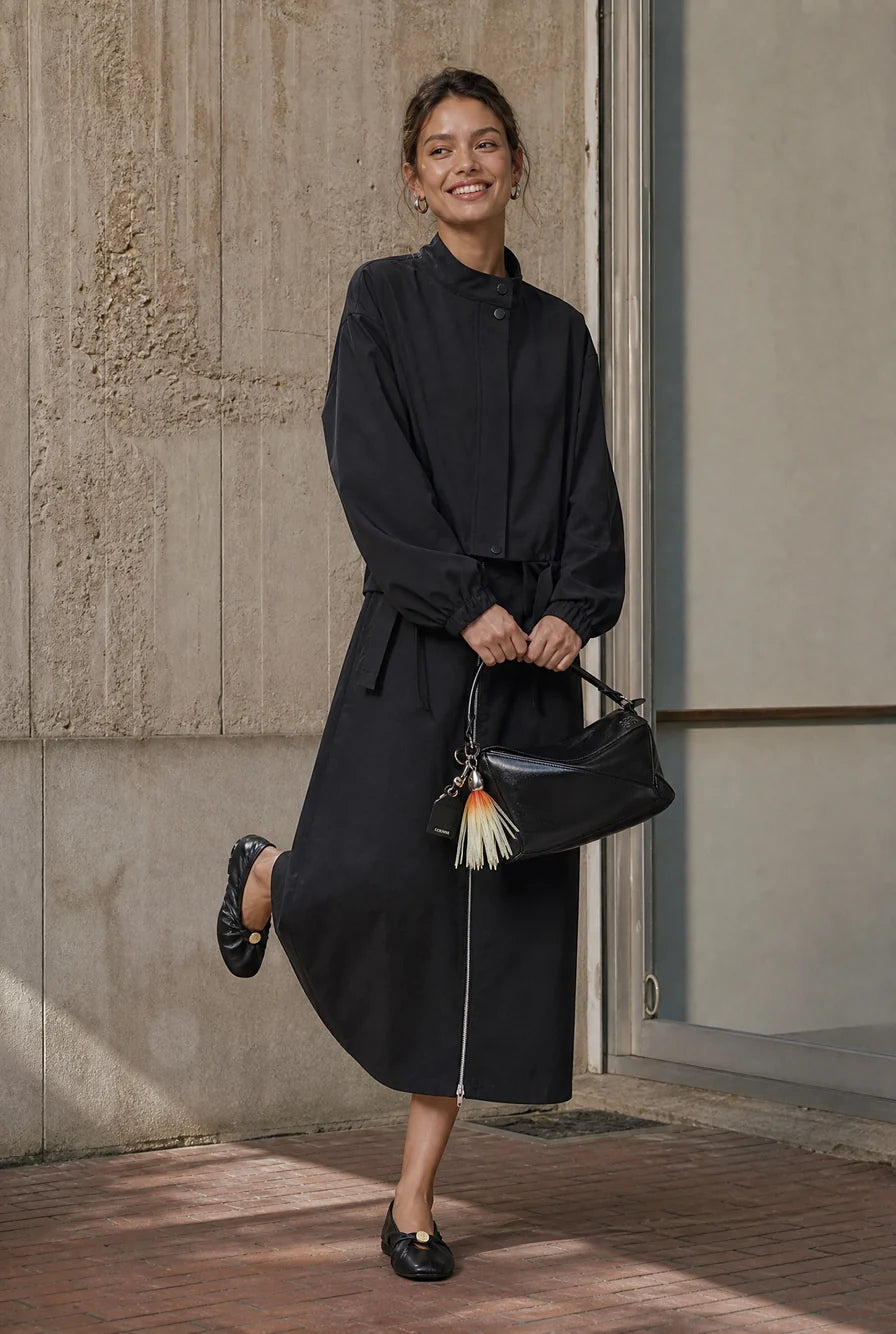 Bardolino Taffeta Zipper Skirt in Nero