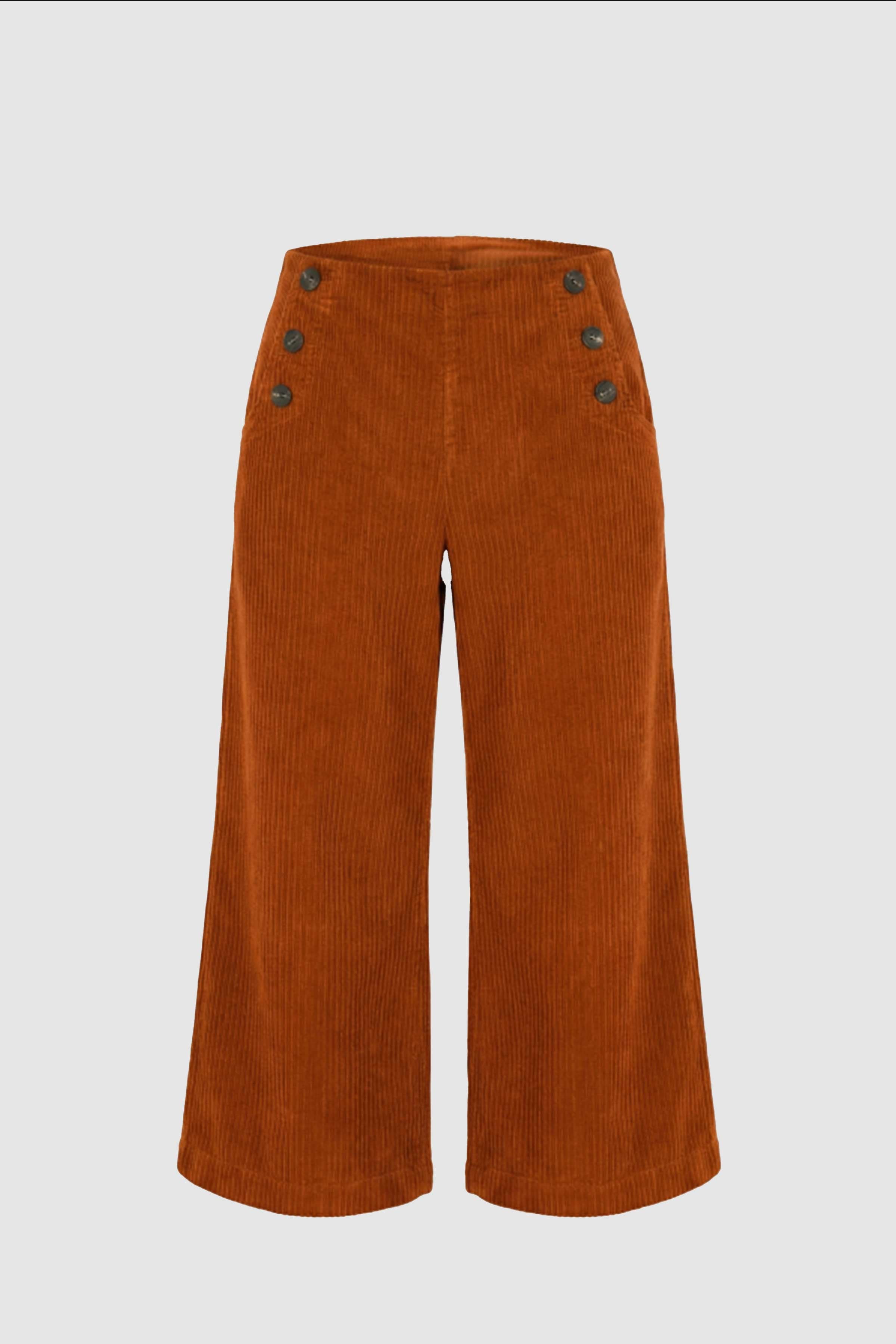 Gwendy Corduroy Cropped Sailor Trousers in Turmeric