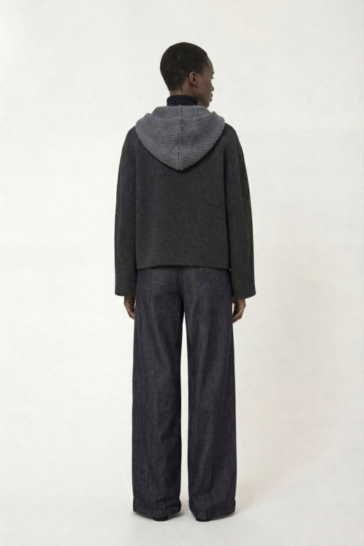Morina Hooded Wool Blend Jacket in Light Grey/Anthracite
