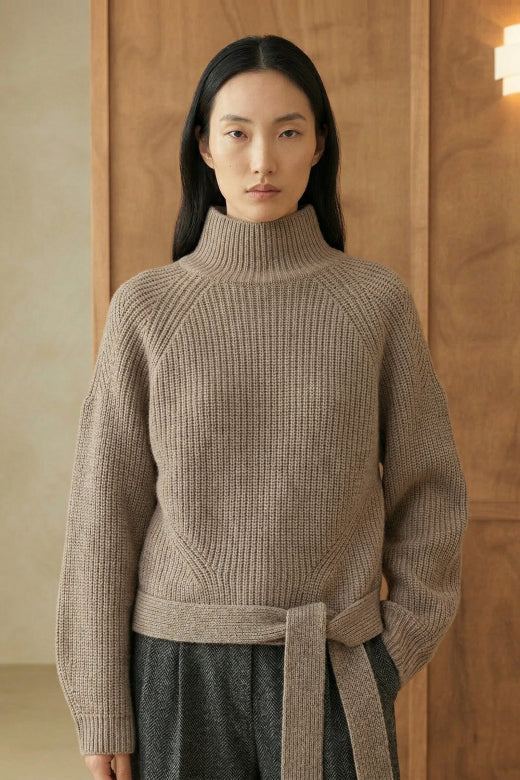 Melara Tie Detail Wool Jumper in Greige