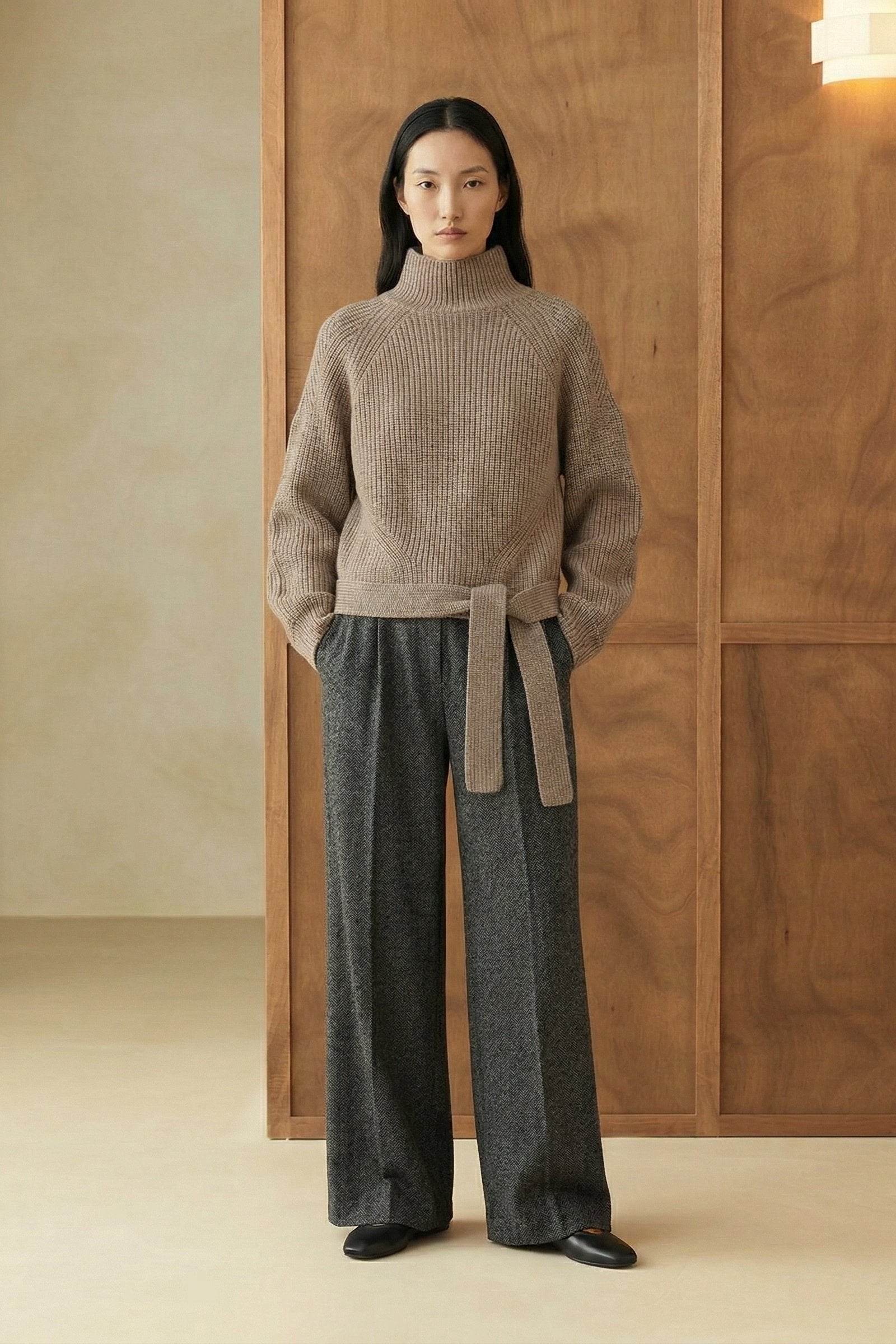Melara Tie Detail Wool Jumper in Greige