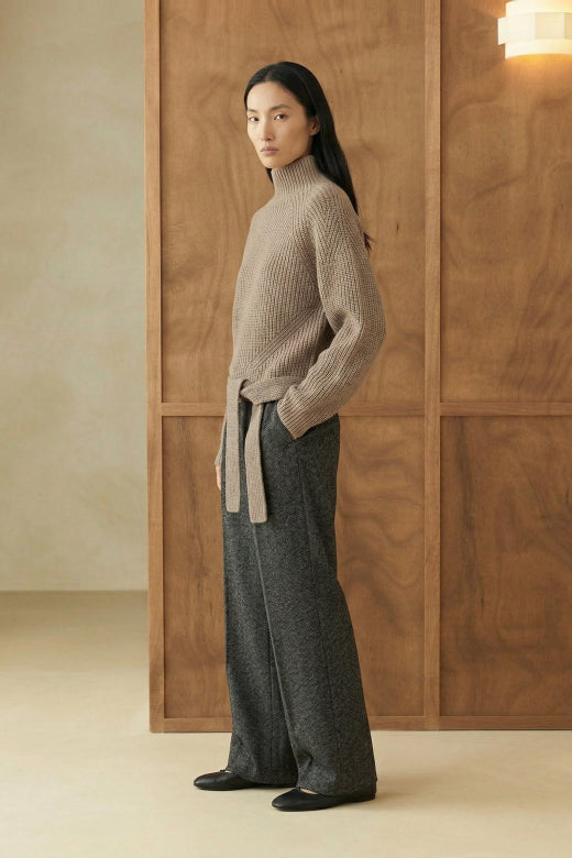 Melara Tie Detail Wool Jumper in Greige