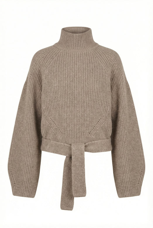 Melara Tie Detail Wool Jumper in Greige
