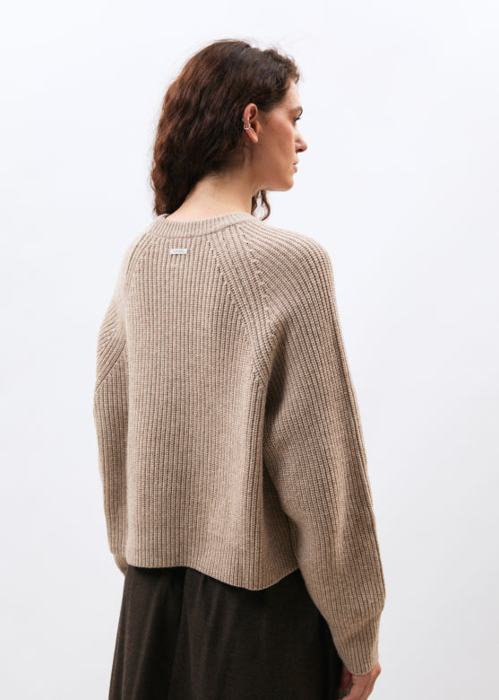 Minoa Wool Jumper with Scarf in Greige