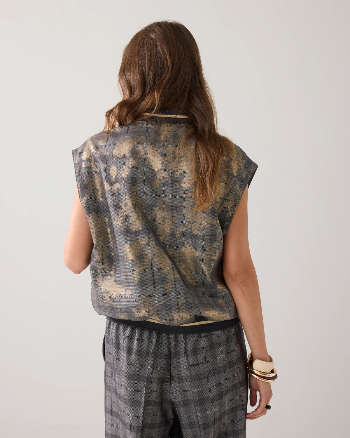 Check Gilet with Foil in Black