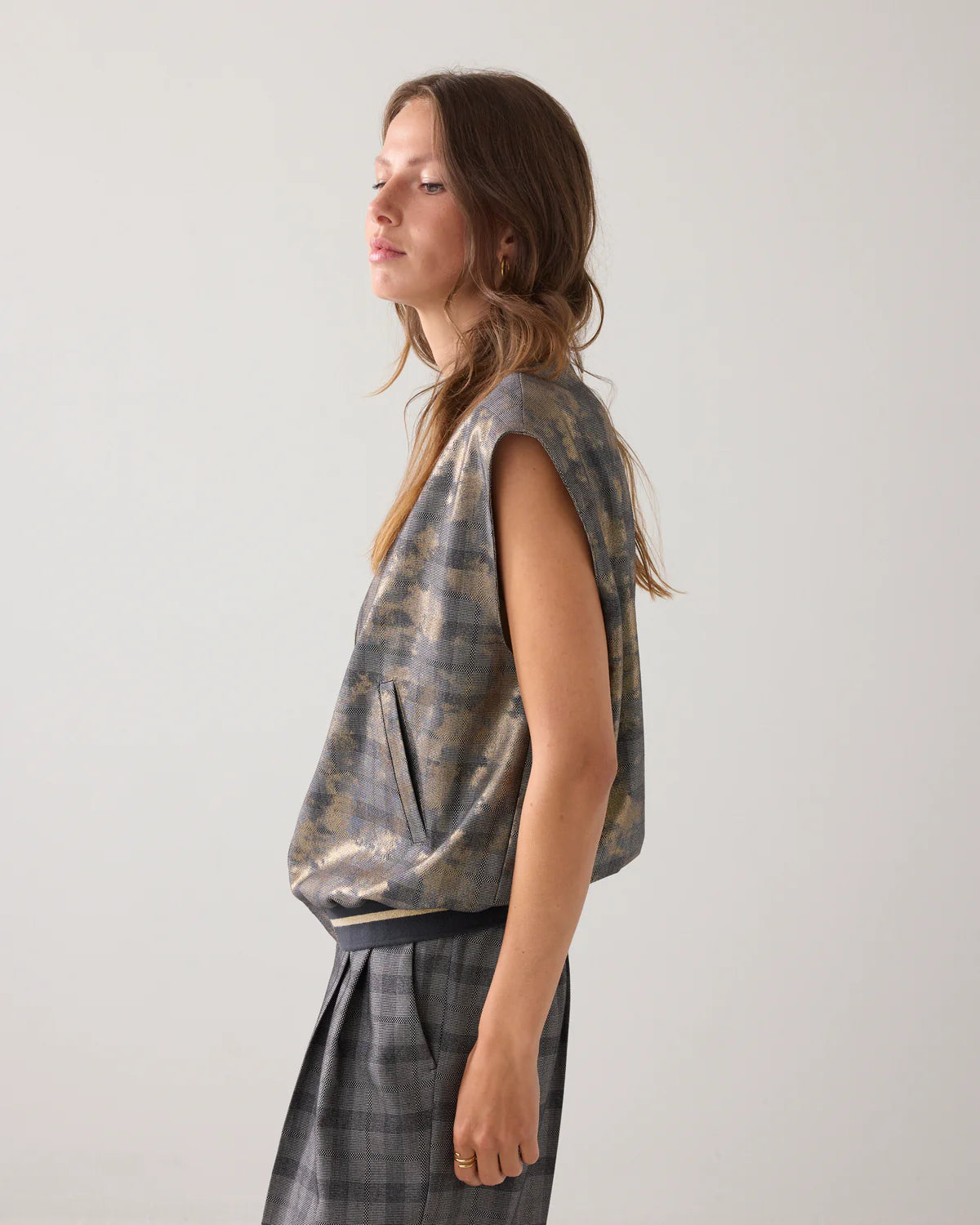Check Gilet with Foil in Black