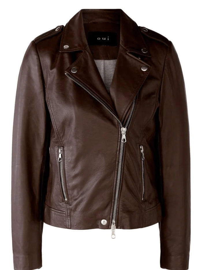Leather Biker Jacket Made From Lamb Leather in Brown