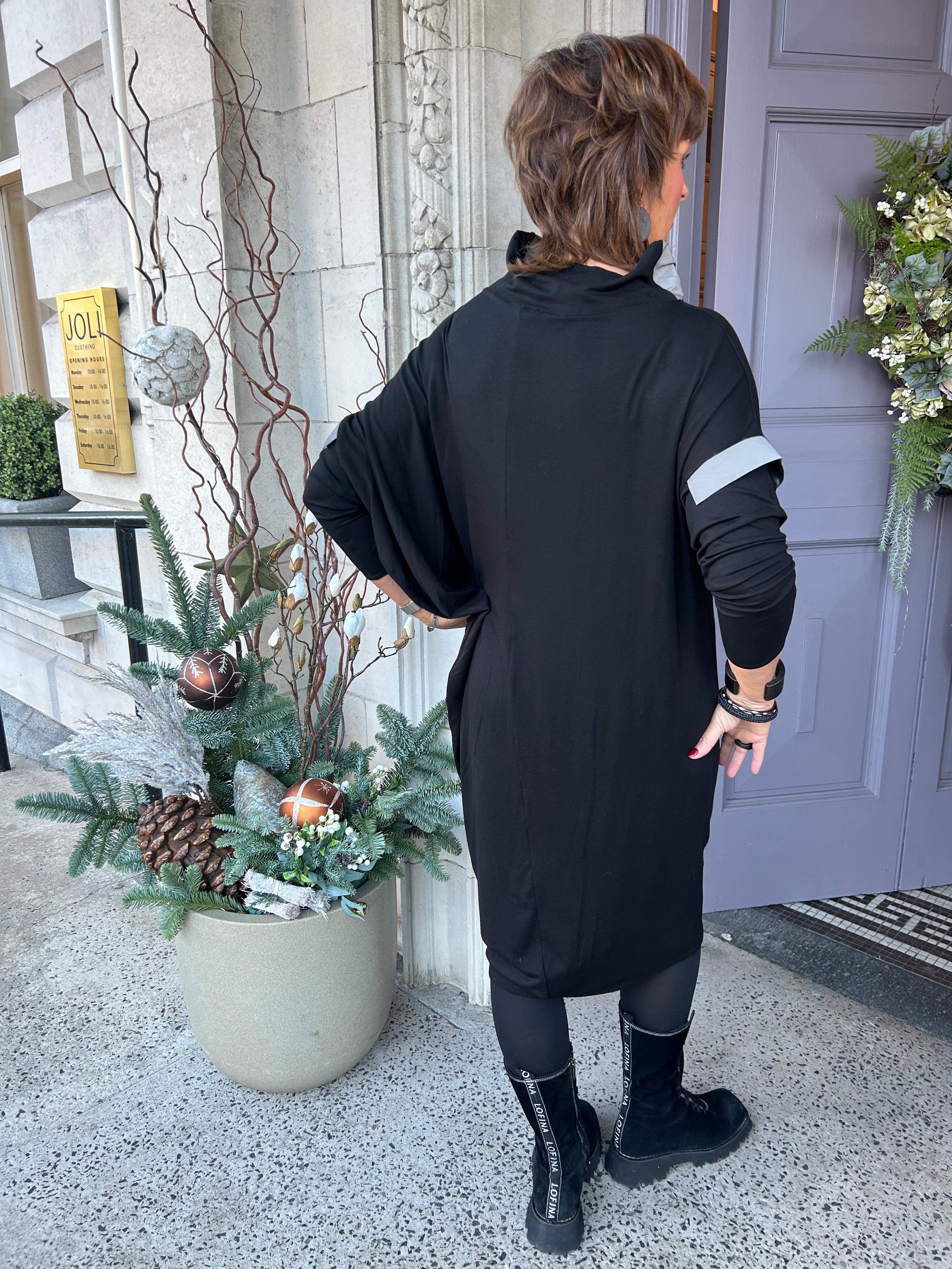 Satin Stripe Dress in Black/Grey