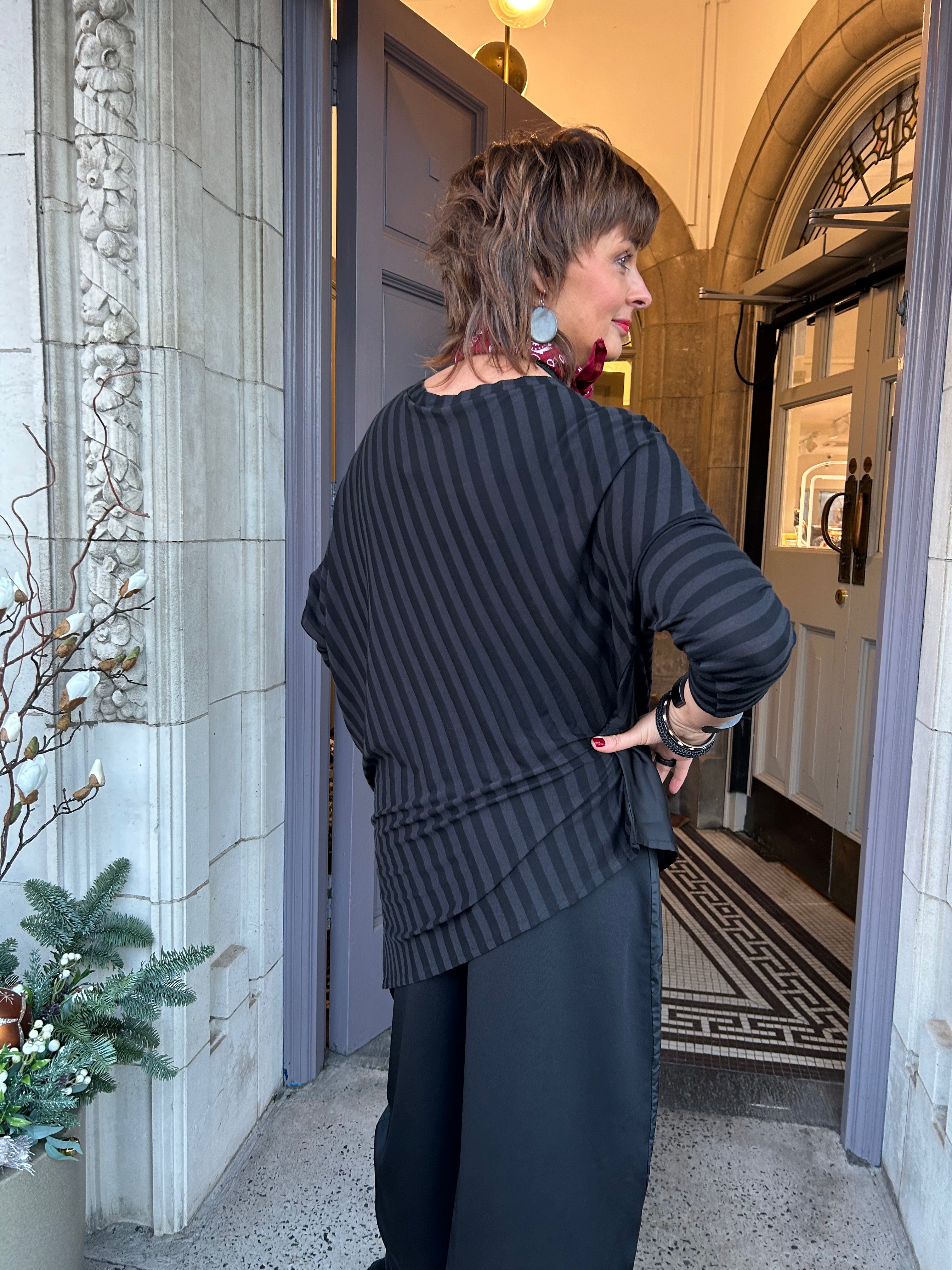 Mixed Fabric Top in Black