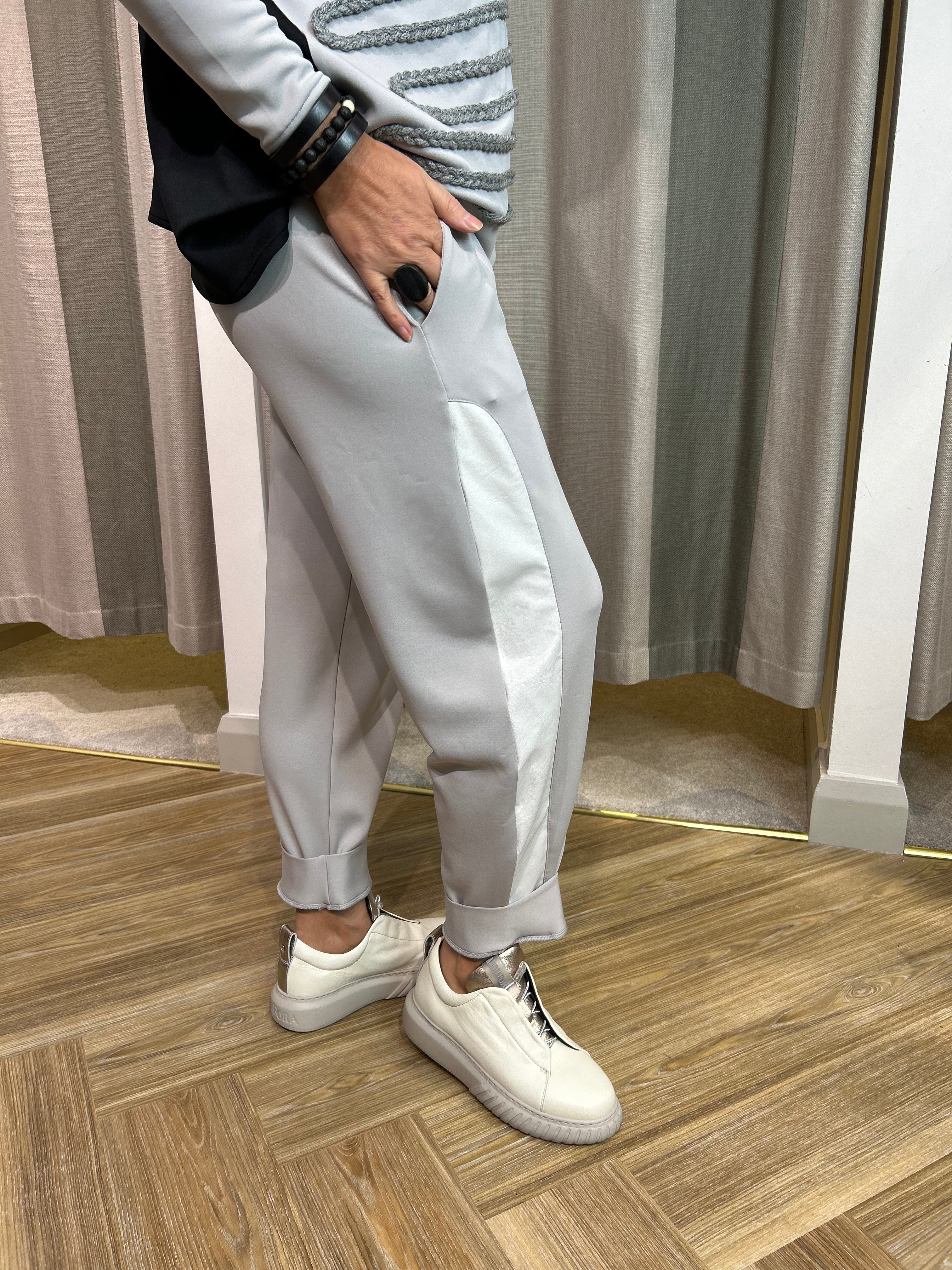 Sports Luxe Trouser with Leather Panel in Grey