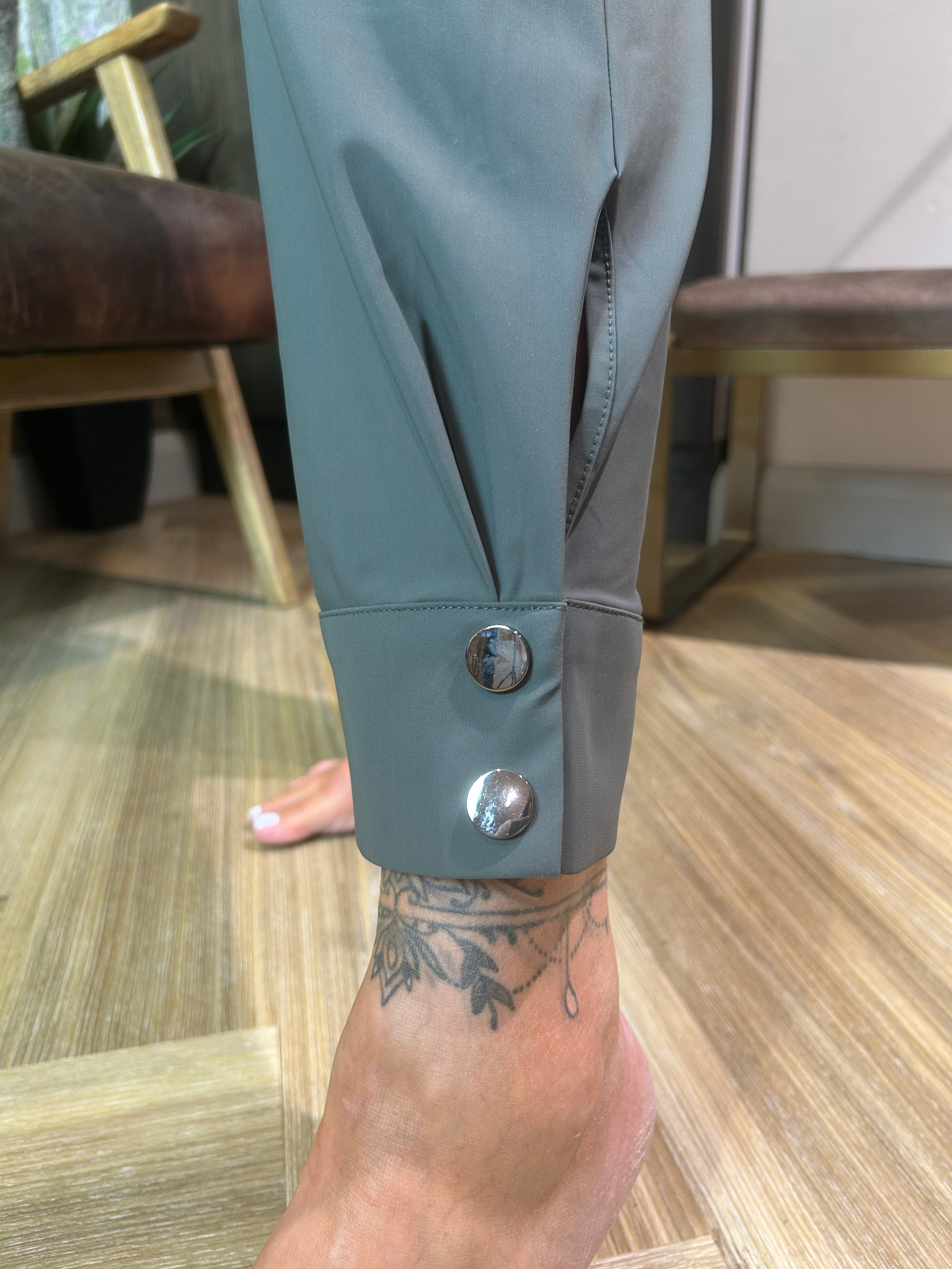 Slim Leg Trouser with Stud Detail at Hem in Forest