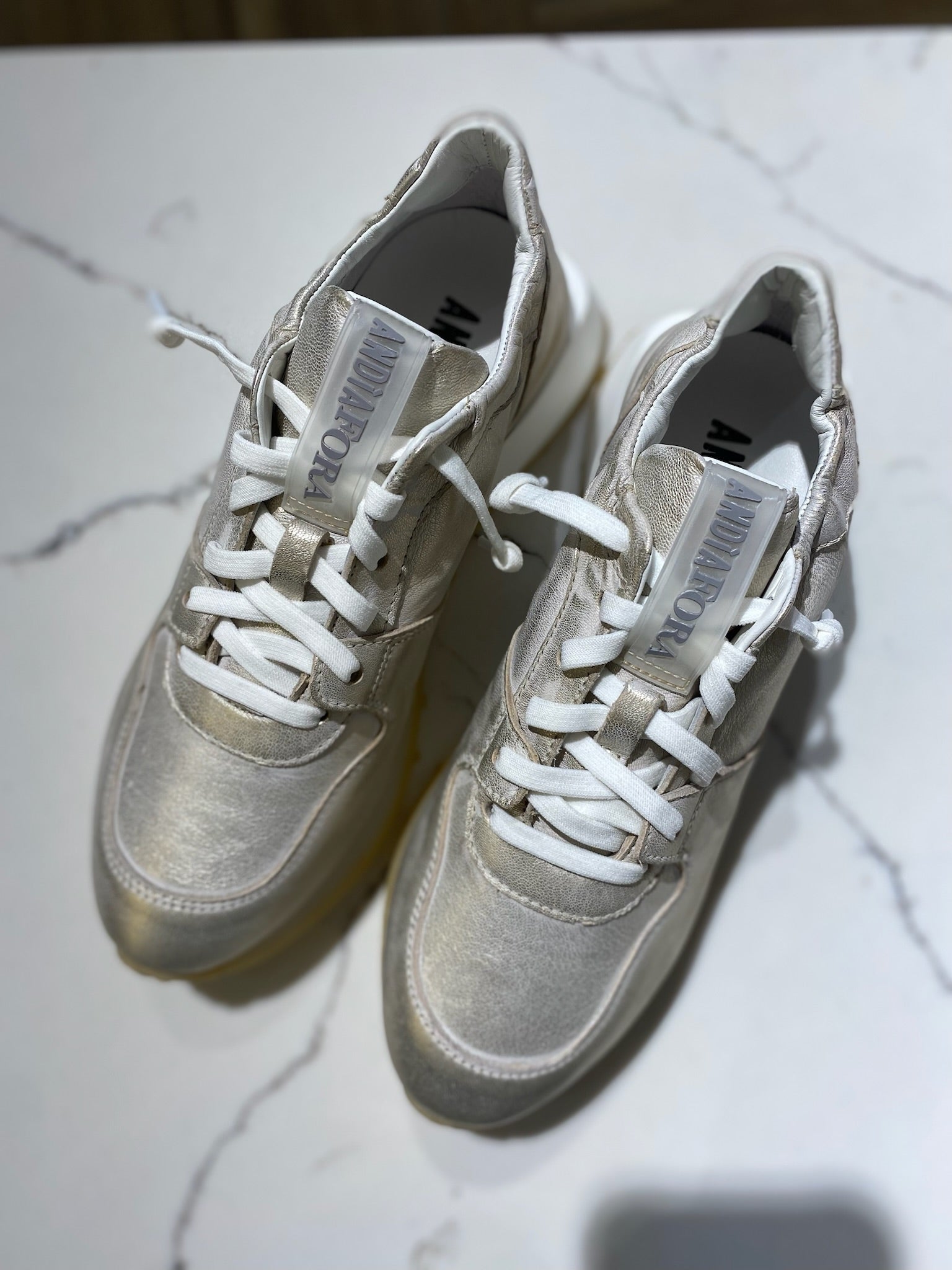 Ruffle Uni Trico Beige Trainer in Brushed Gold