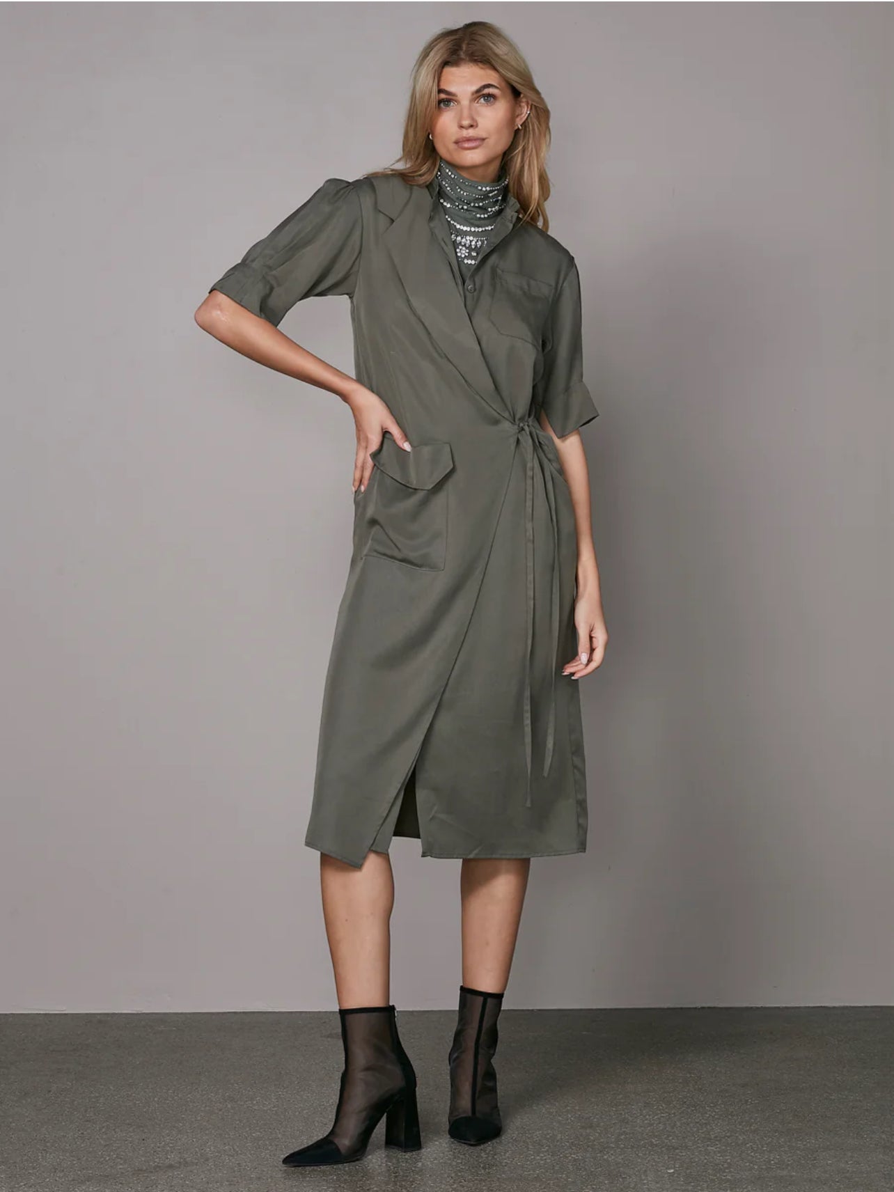 Ymke Wrap Dress in Olive