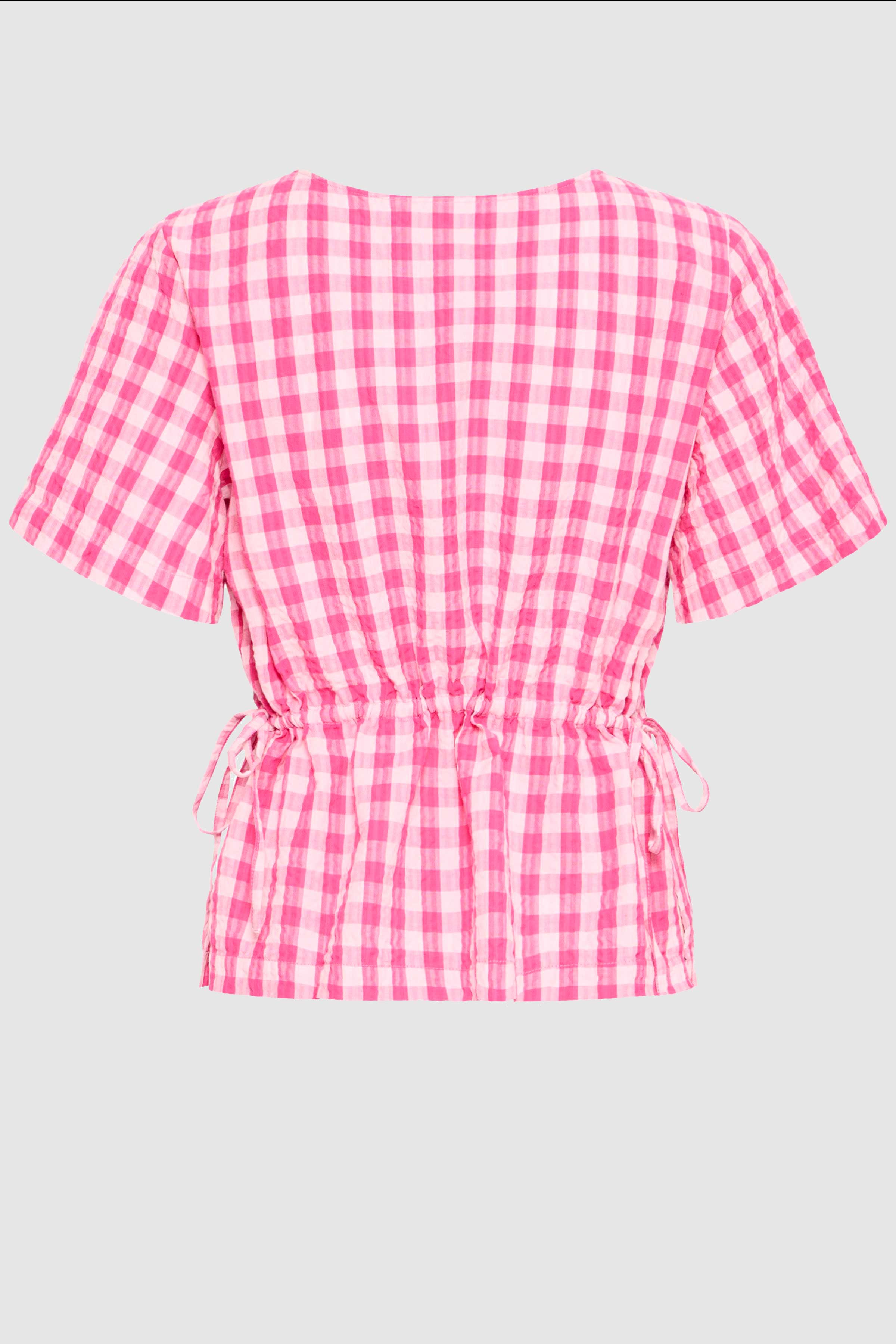 Felica Short Sleeve Top in Pink Check/ Very Berry