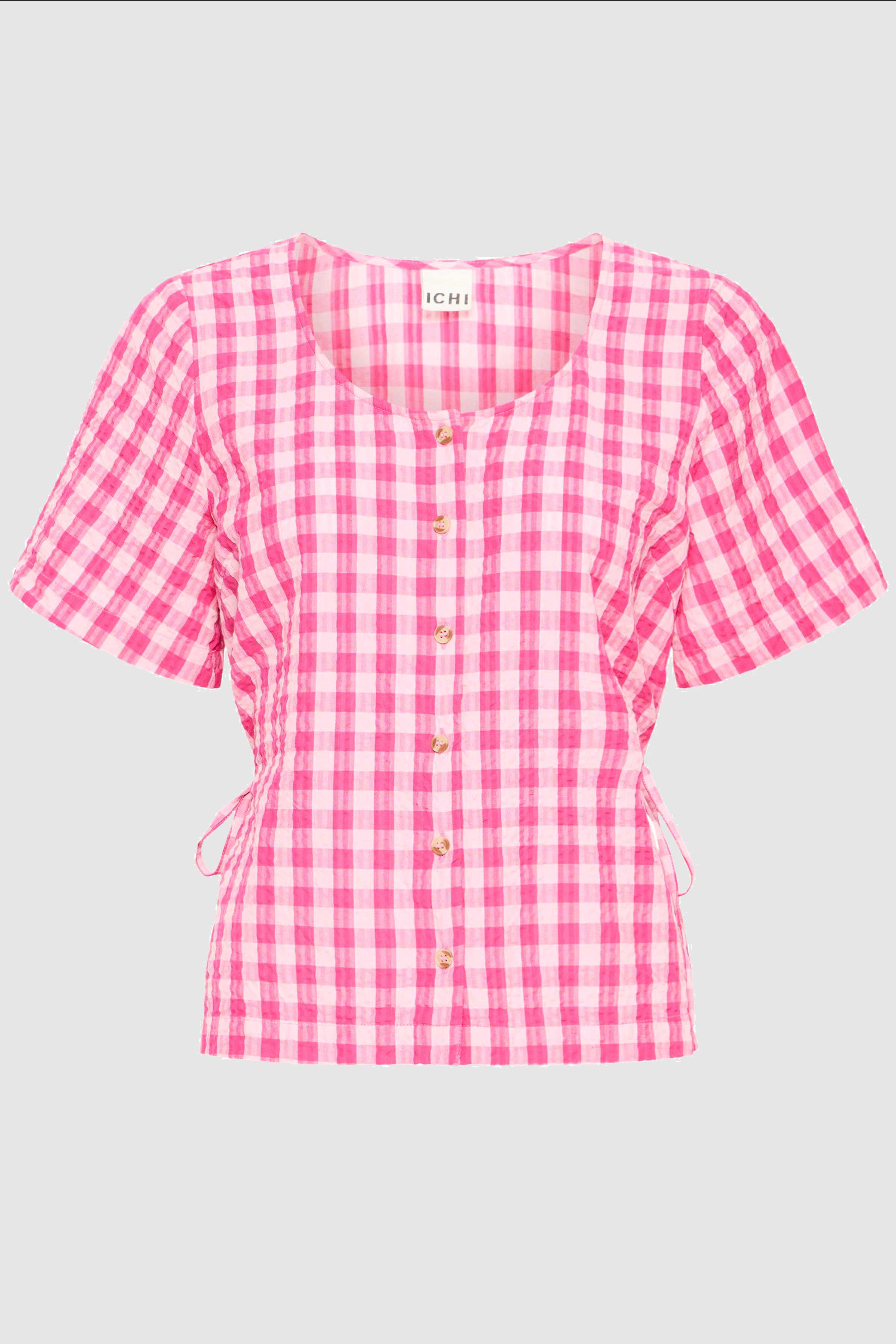Felica Short Sleeve Top in Pink Check/ Very Berry