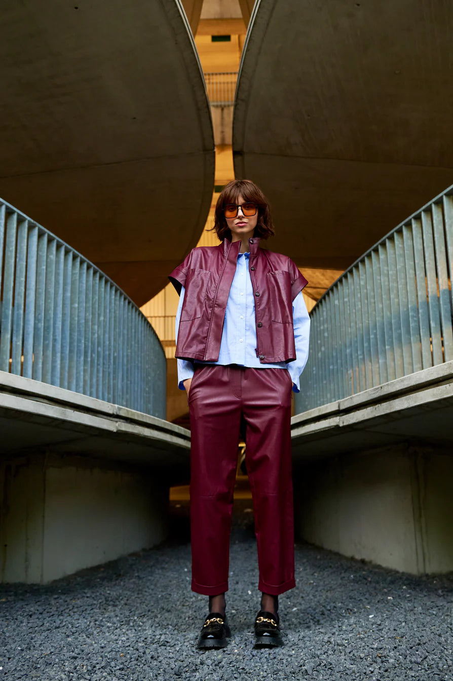 Paola Eco Leather Blouse in Bordo