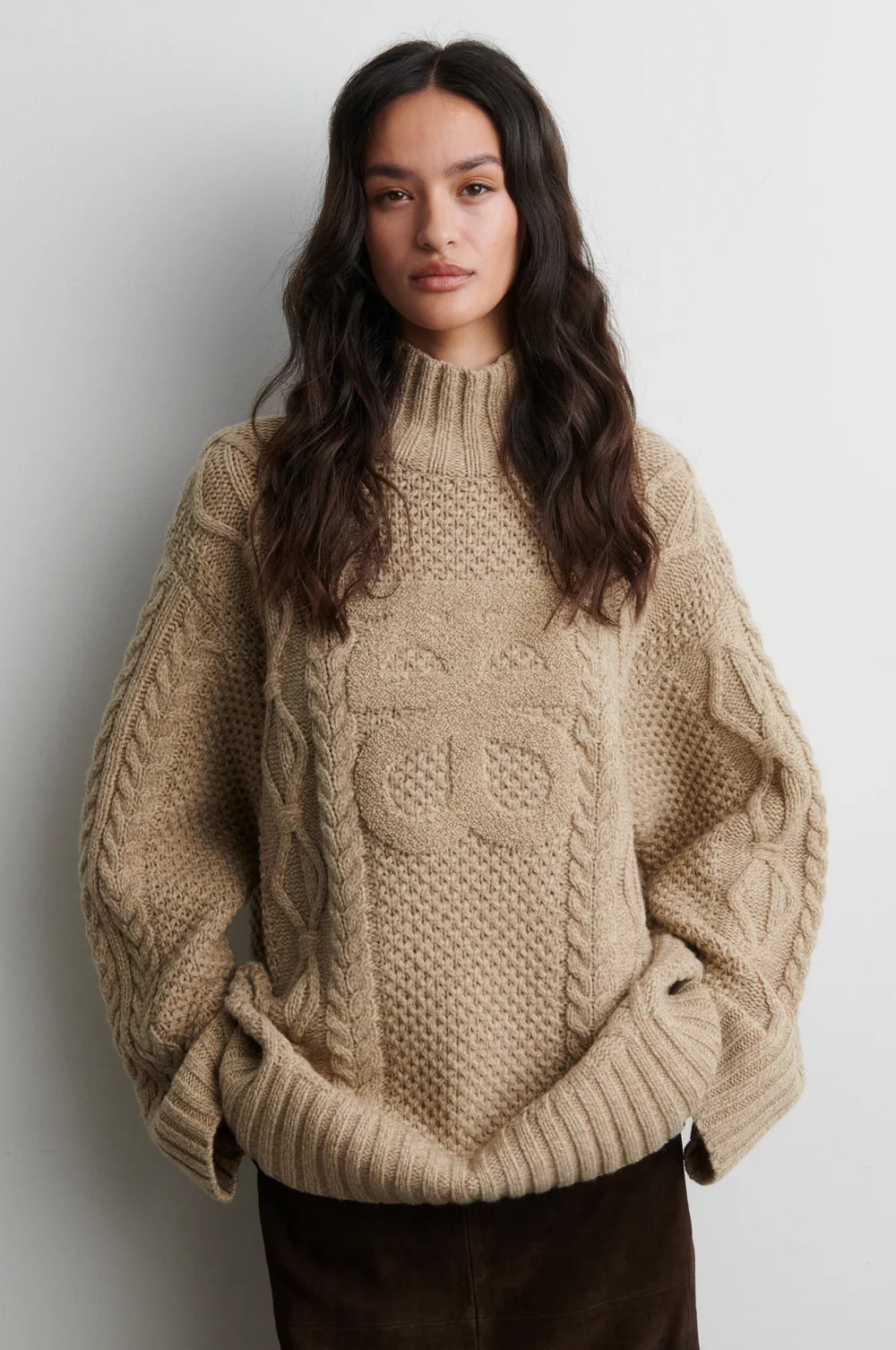 Janne Knit T-Neck in Camel Melange