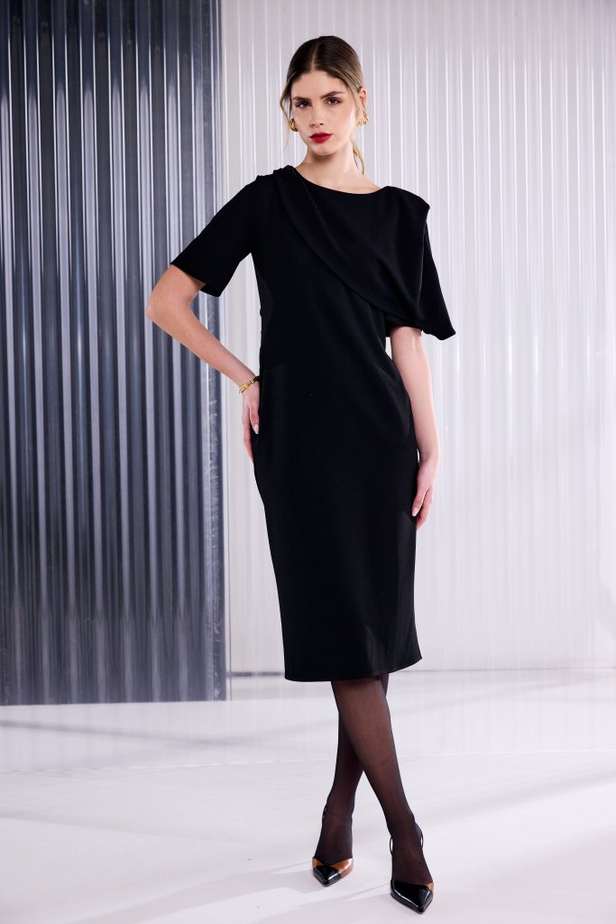 Shawl Neckline Dress in Black