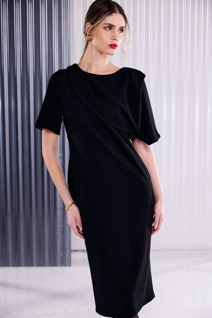 Shawl Neckline Dress in Black