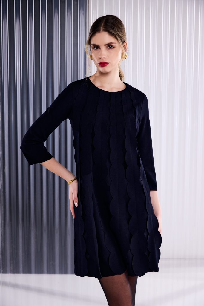 Scallop Frill Dress in Black