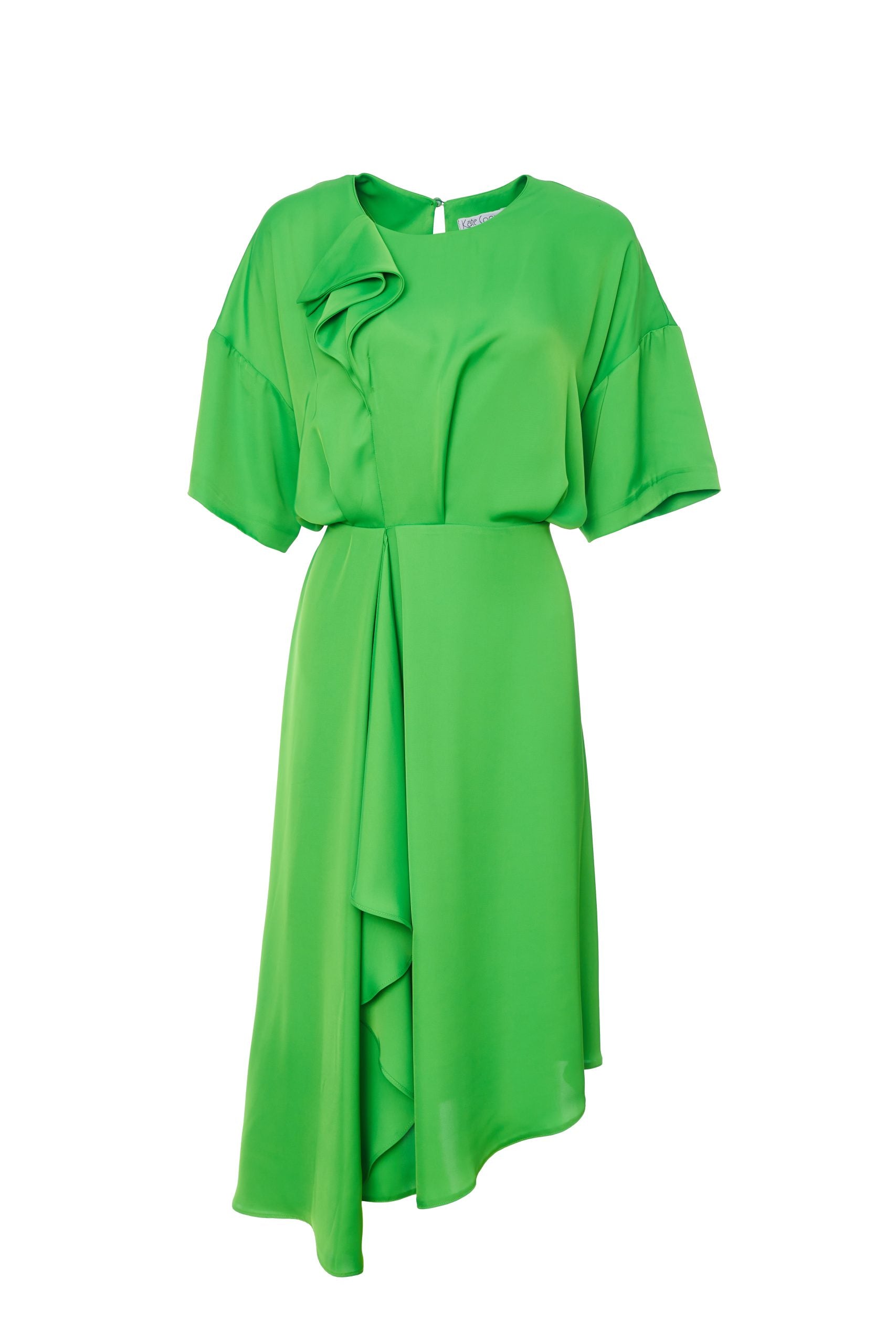 Angle Hem Dress with Frill Detail in Apple Green