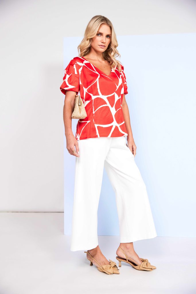 Wide Leg Pull Up Crop Trouser With Pocket in Cream