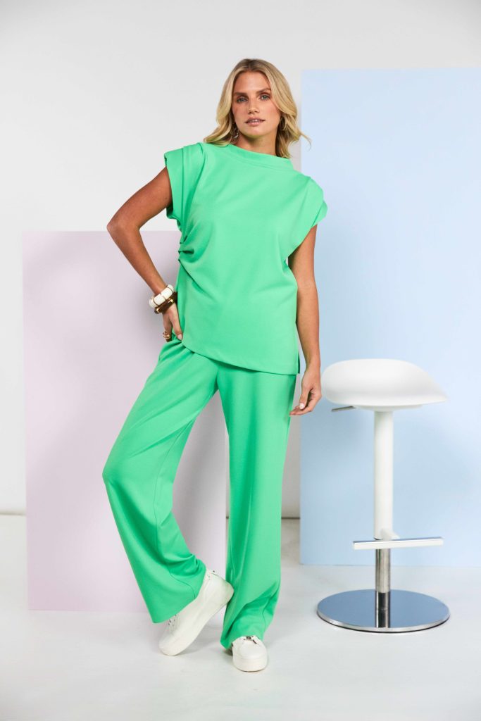 Ruched Top With Pleat Detail At Shoulder in Vibrant Green