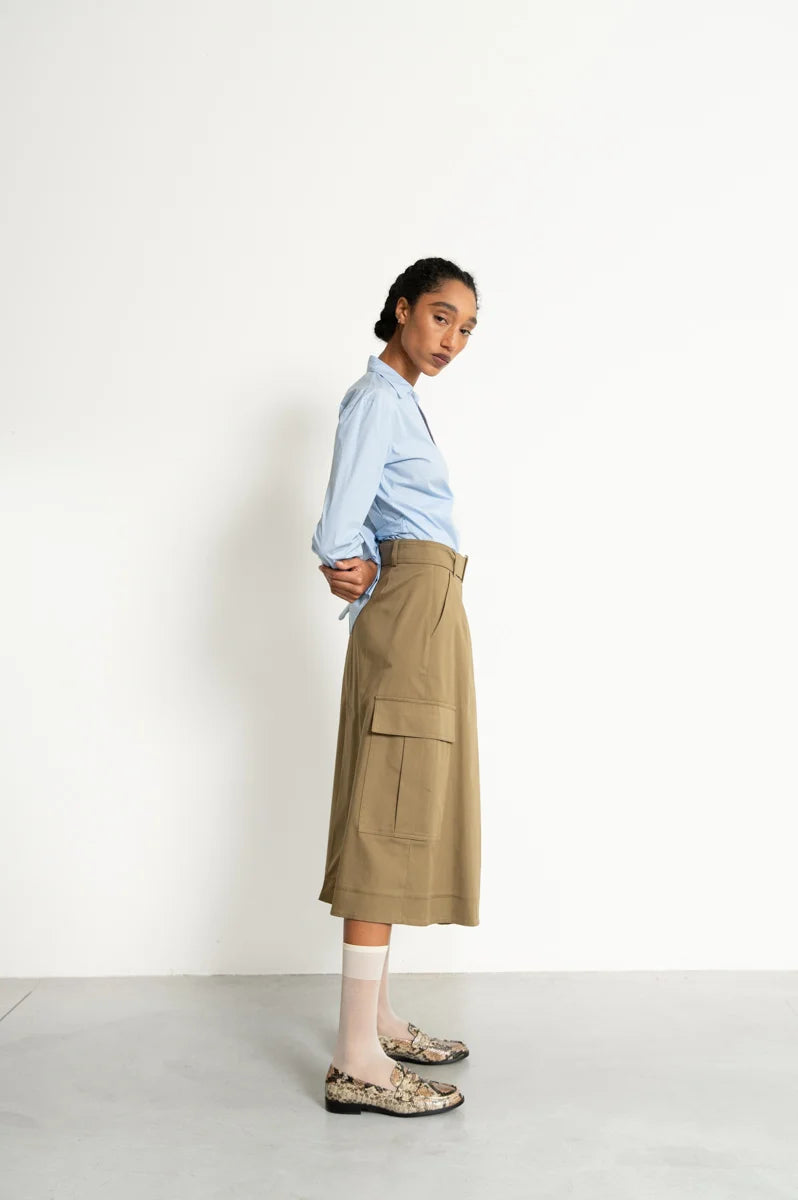 Flared Midi Skirt in Khaki