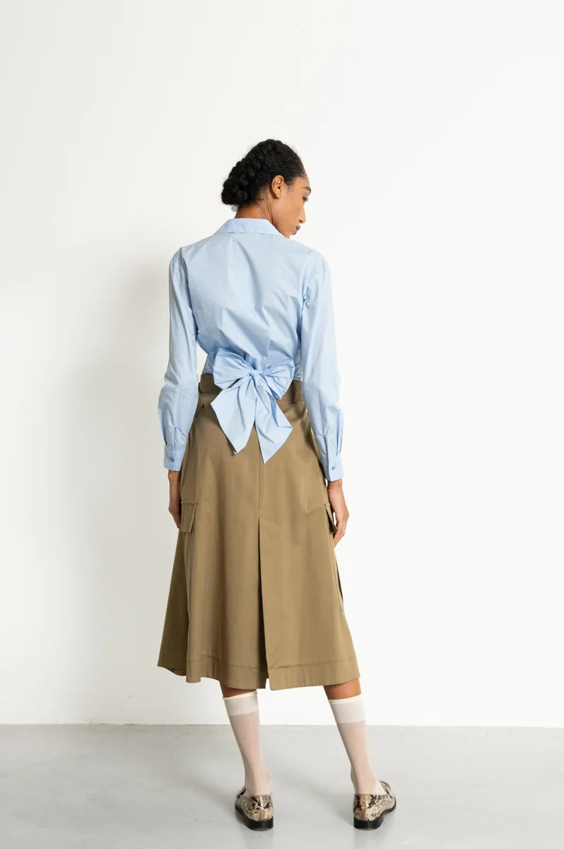 Flared Midi Skirt in Khaki