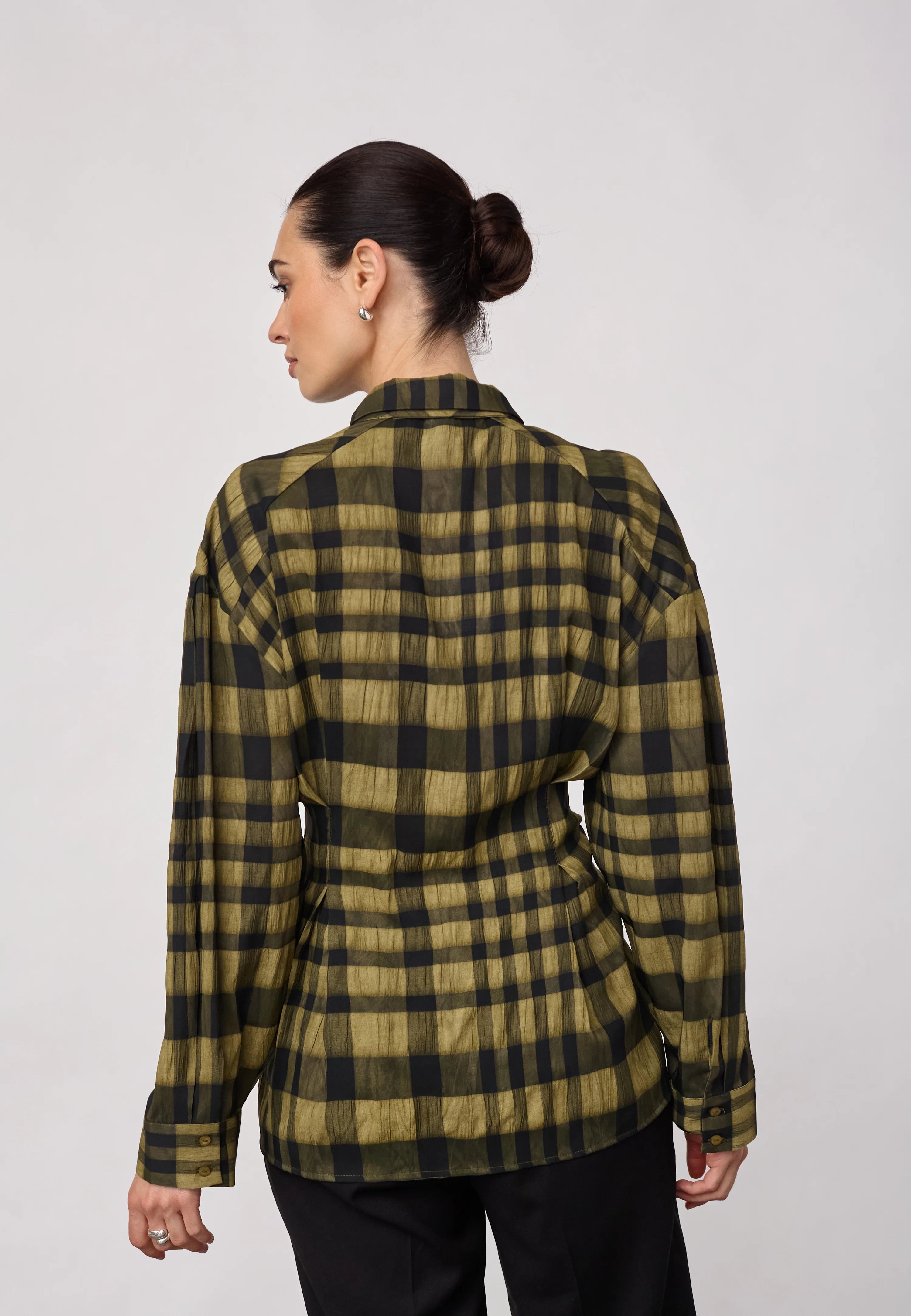 Kyelcc Check Tie Pleat Shirt in Army