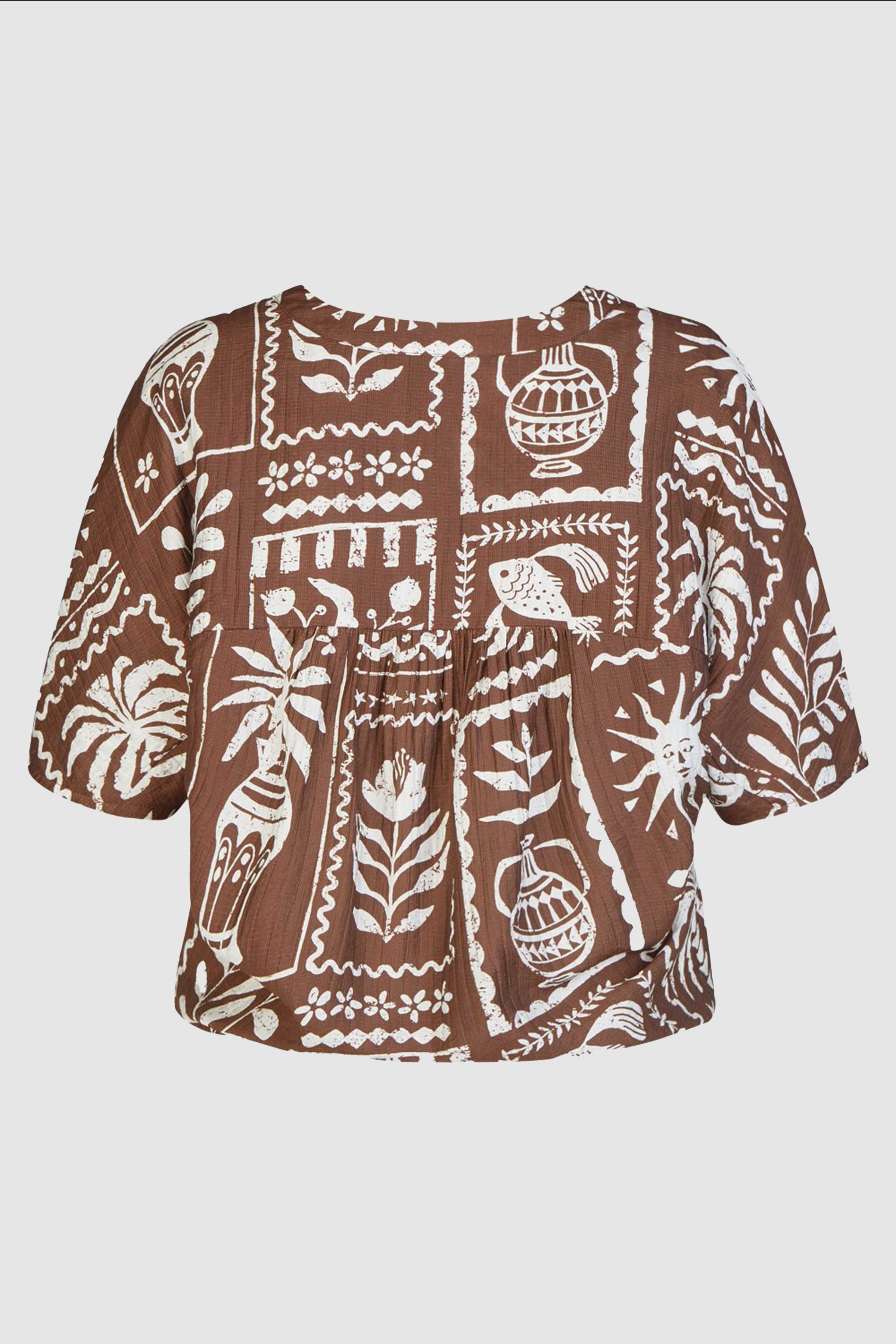 Abstract Print Blouse in cocoa
