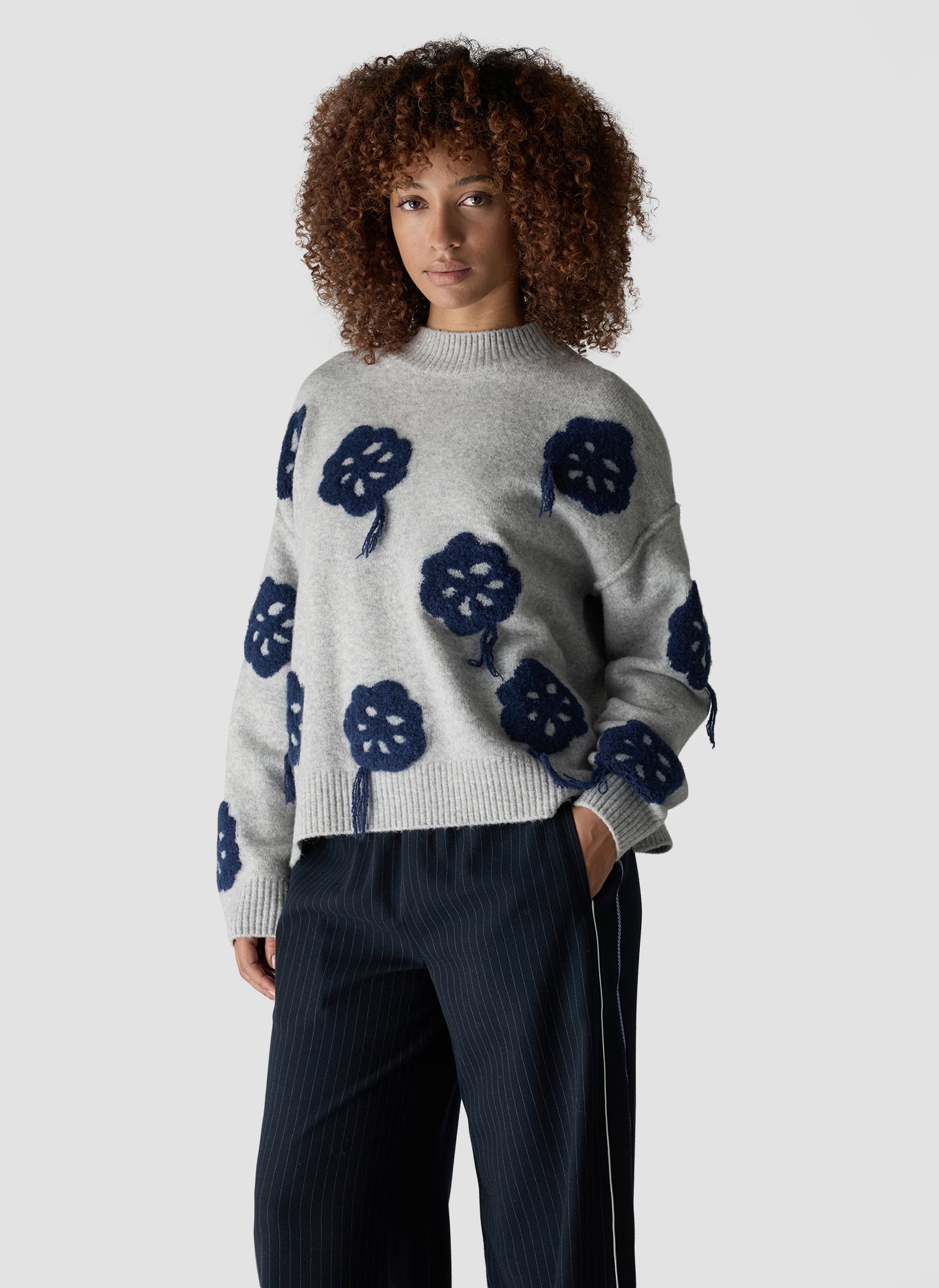 Long Sleeve Sweater in Pearl Grey Melange