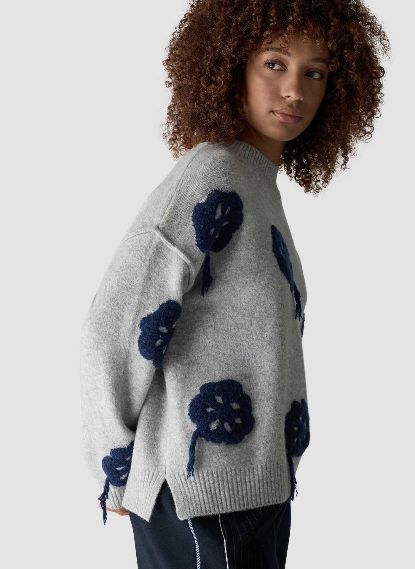 Long Sleeve Sweater in Pearl Grey Melange