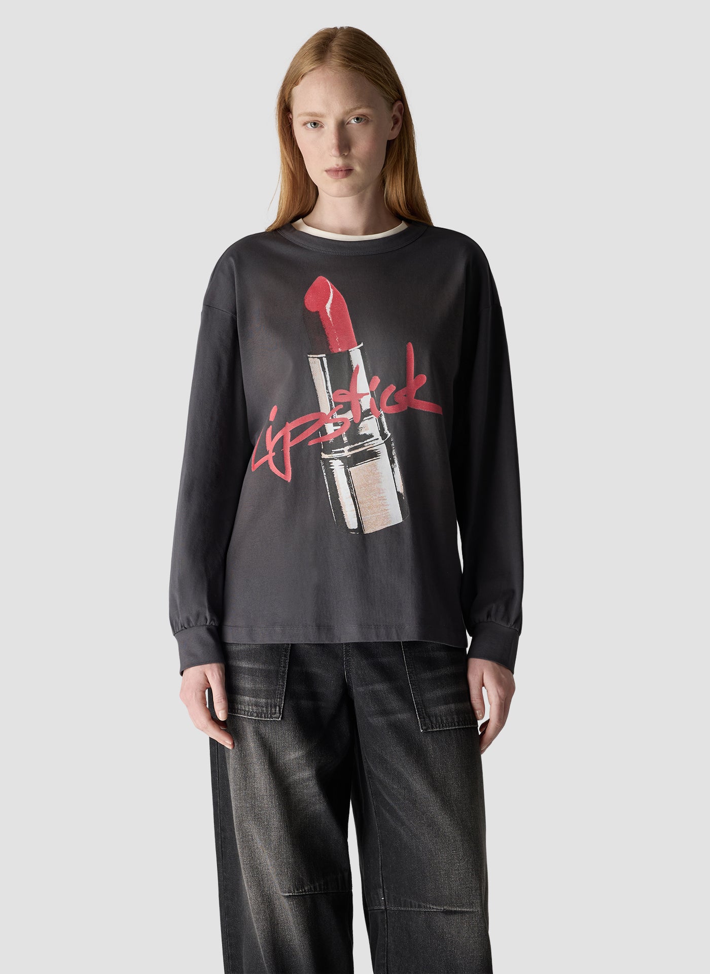 Lipstick Print Long Sleeve Top in Platinum
