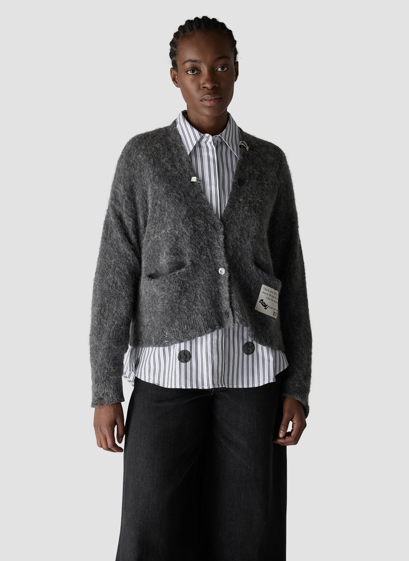 Soft Touch V-Neck Cardigan in Platinum Melange