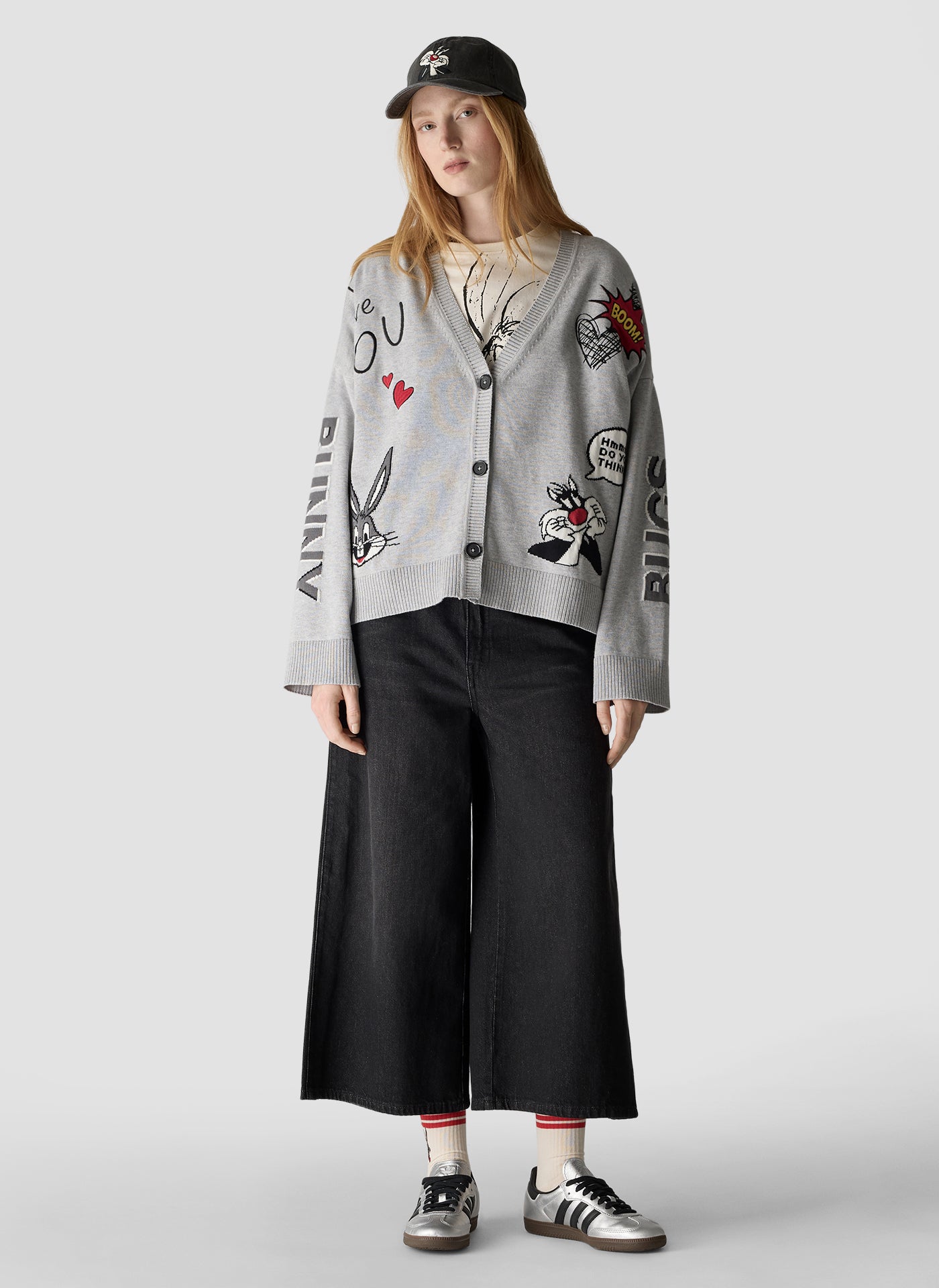 Looney Tunes Cardigan in Light Grey Melange
