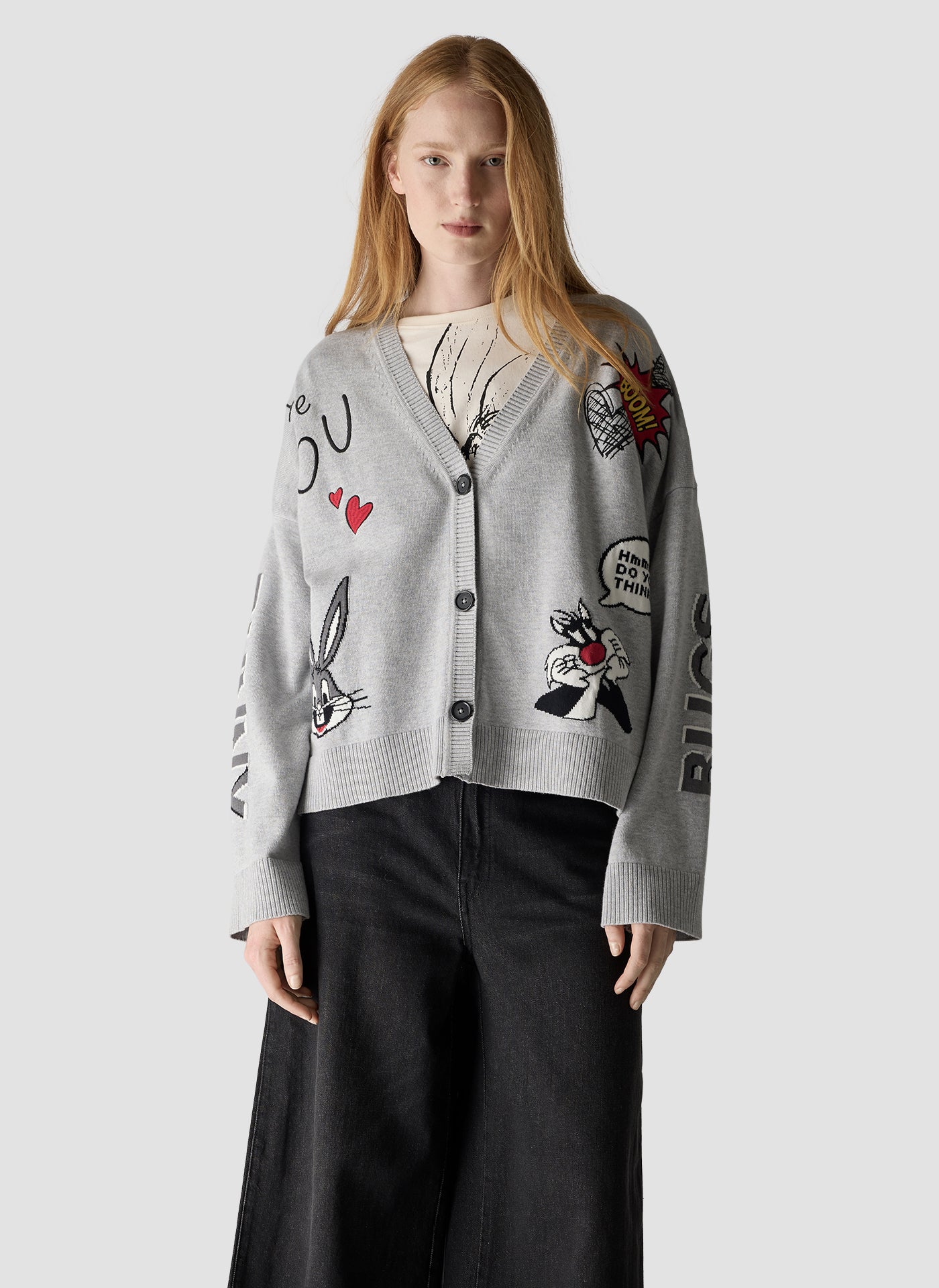 Looney Tunes Cardigan in Light Grey Melange