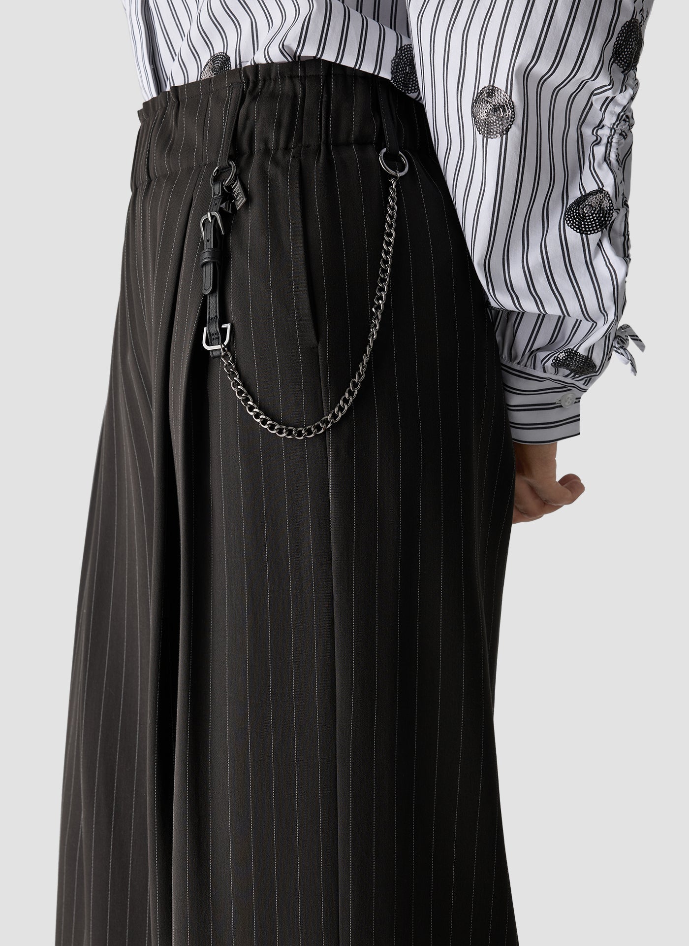 Wide Leg Pinstripe Trousers in Black