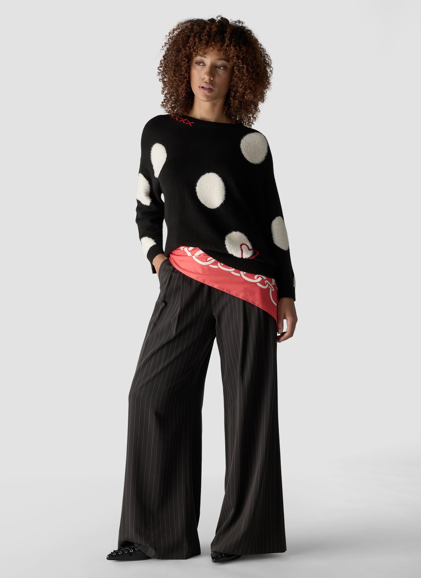 Spot Print Crew Neck Sweater in Black